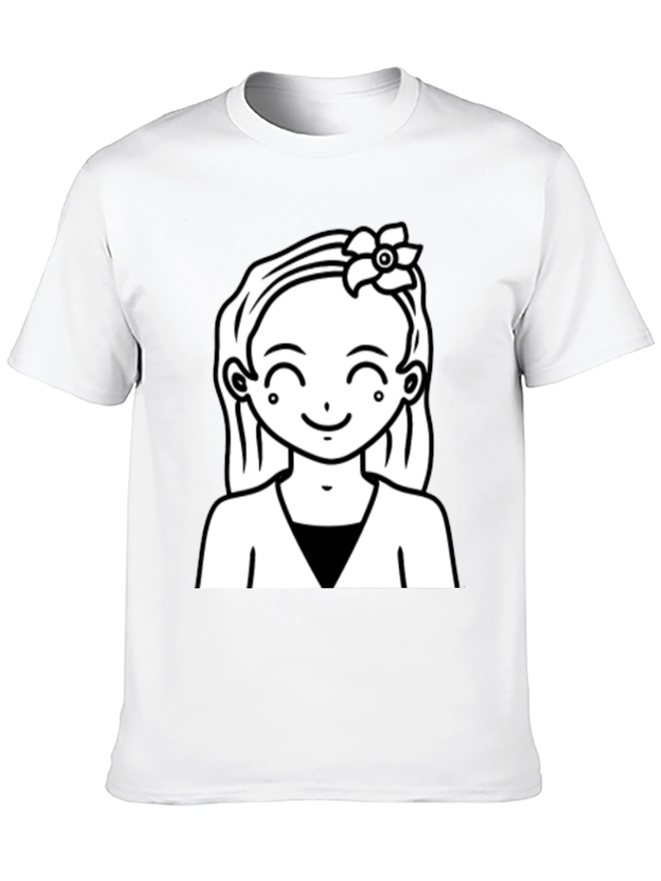 Cute Girl Graphic Tee - Black Cotton Casual Wear