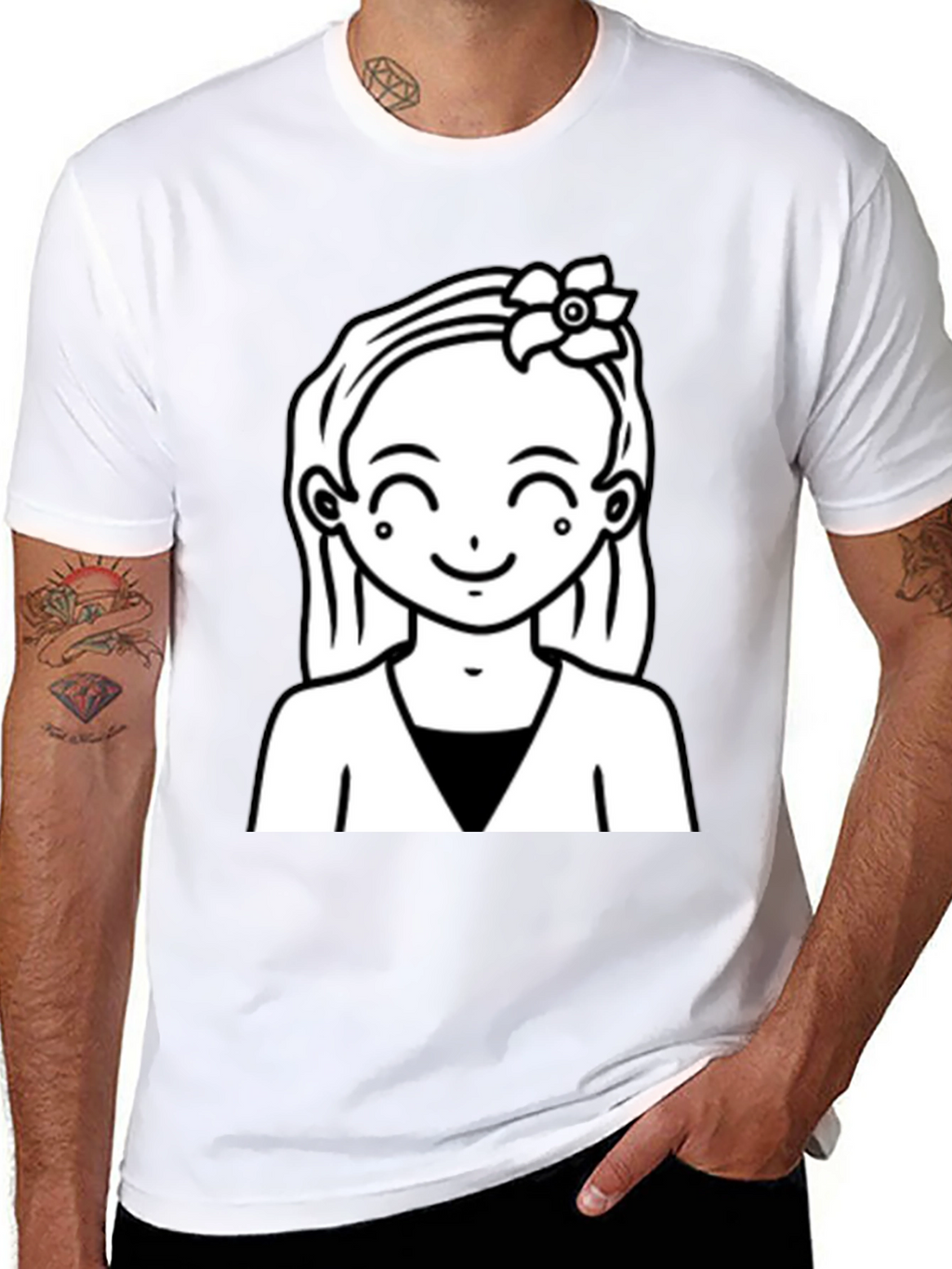 Cute Girl Graphic Tee - Black Cotton Casual Wear