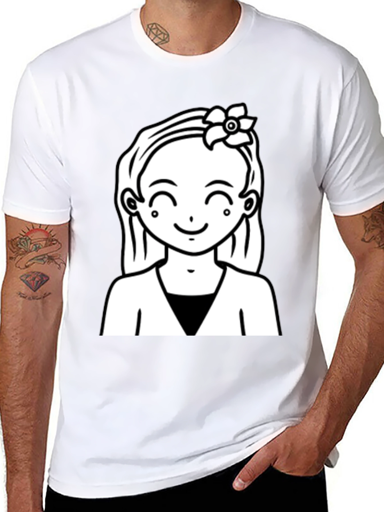 Cute Girl Graphic Tee - Black Cotton Casual Wear