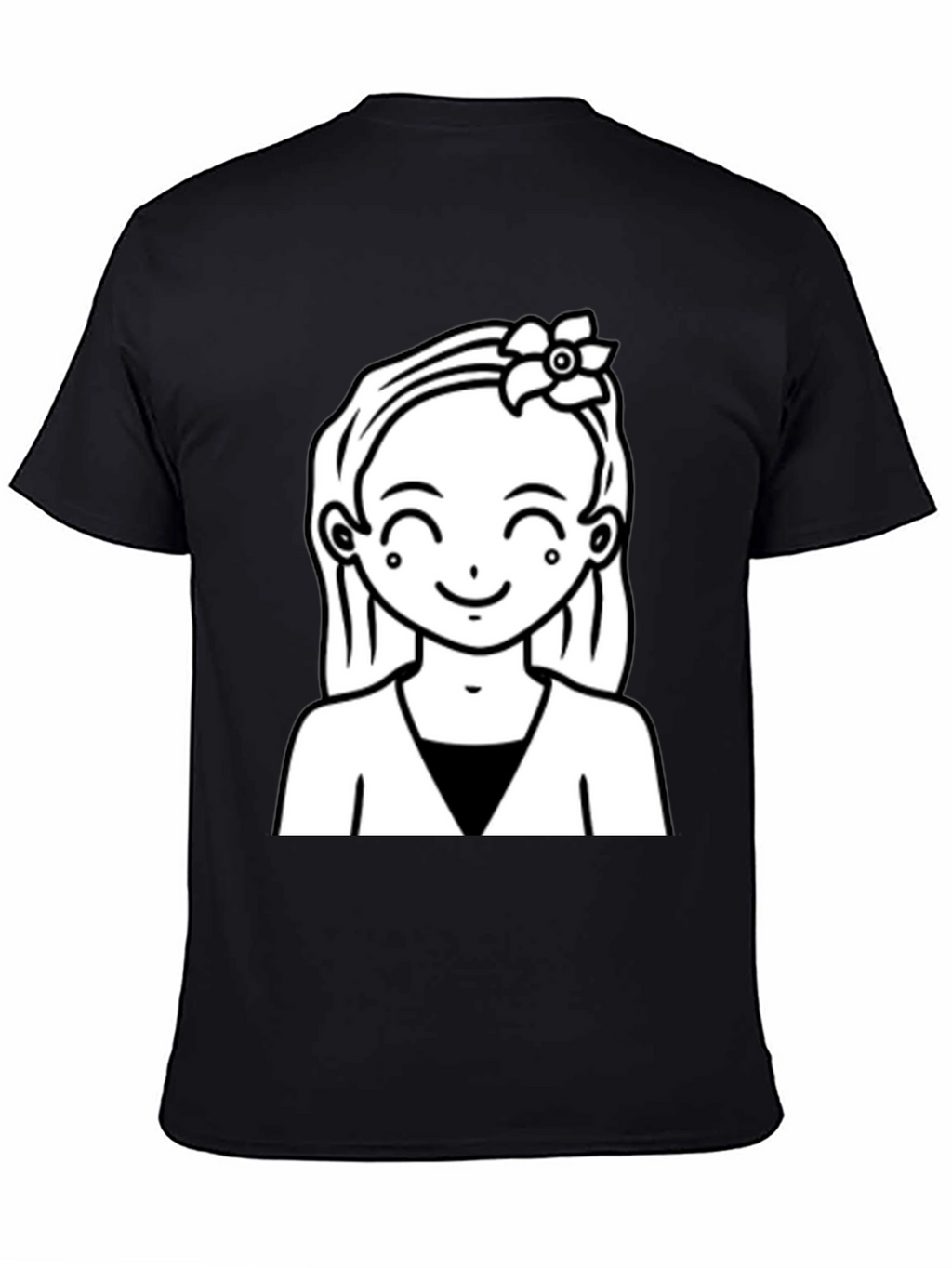 Cute Girl Graphic Tee - Black Cotton Casual Wear