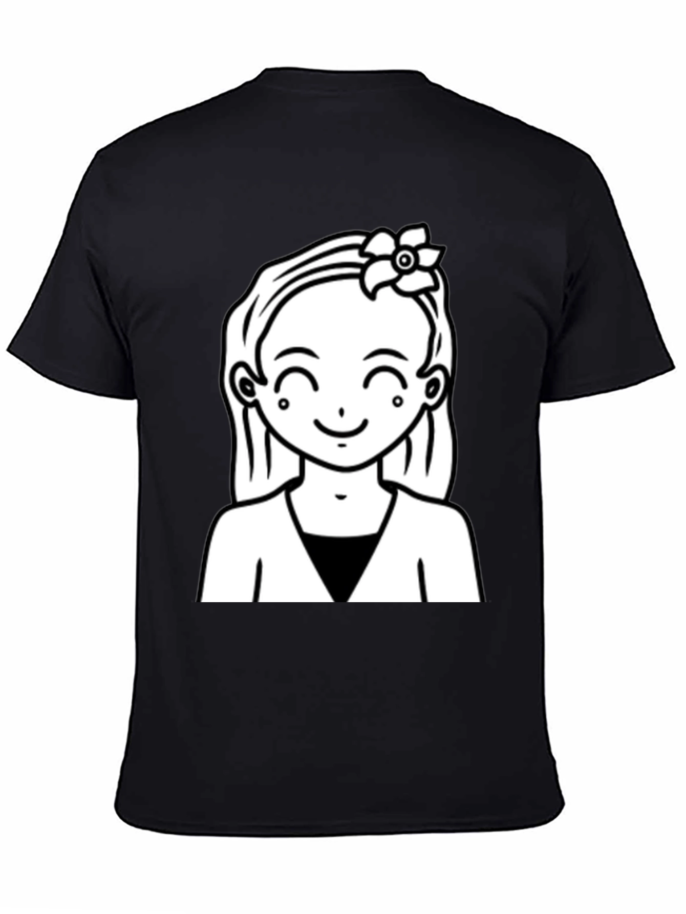Cute Girl Graphic Tee - Black Cotton Casual Wear