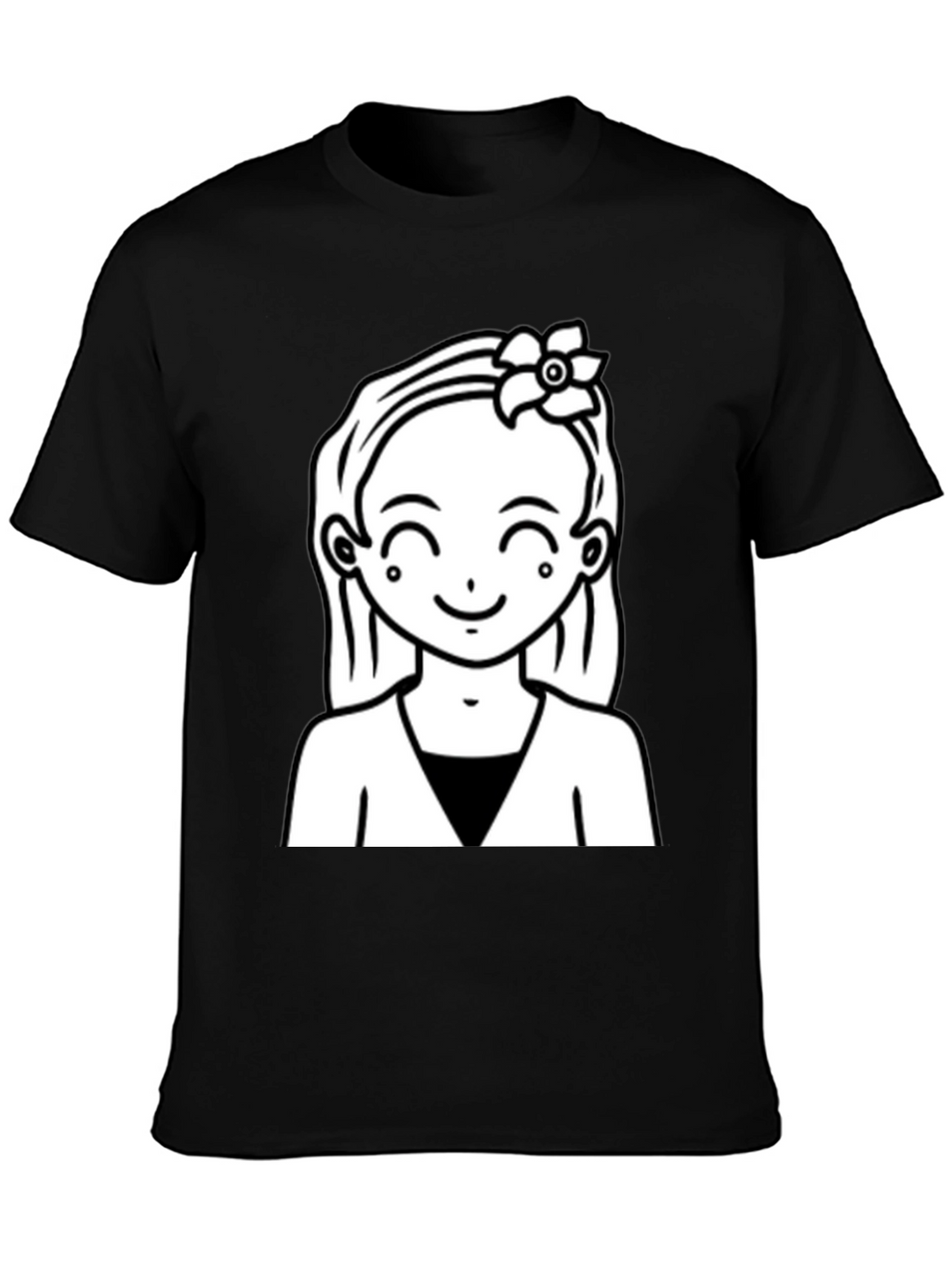 Cute Girl Graphic Tee - Black Cotton Casual Wear