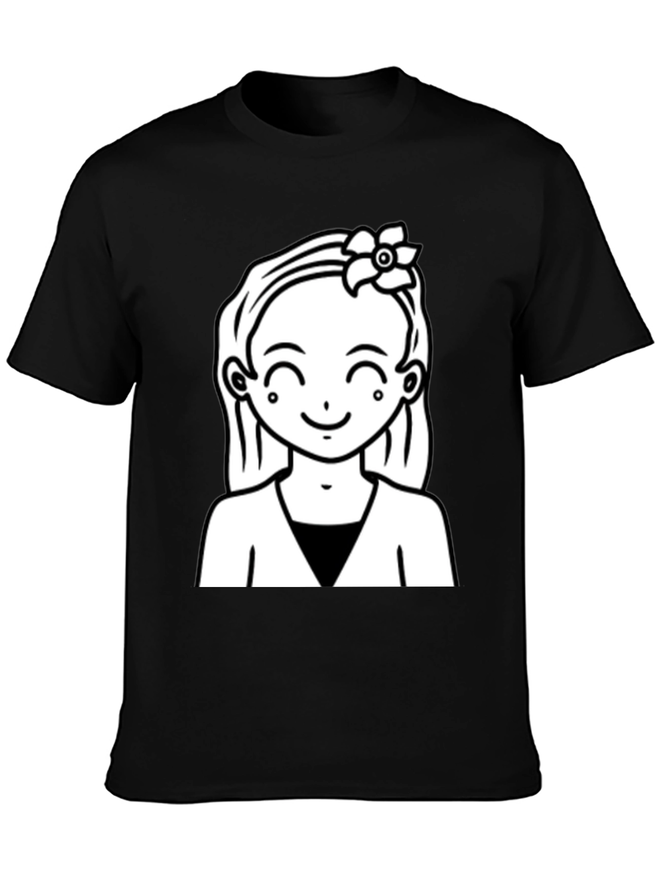 Cute Girl Graphic Tee - Black Cotton Casual Wear