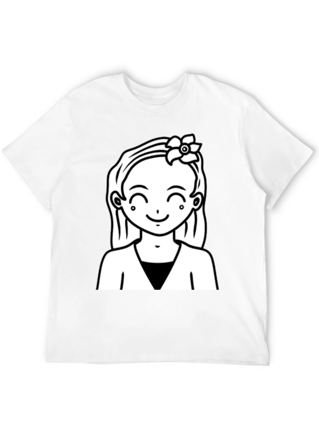 Cute Girl Graphic Tee - Black Cotton Casual Wear
