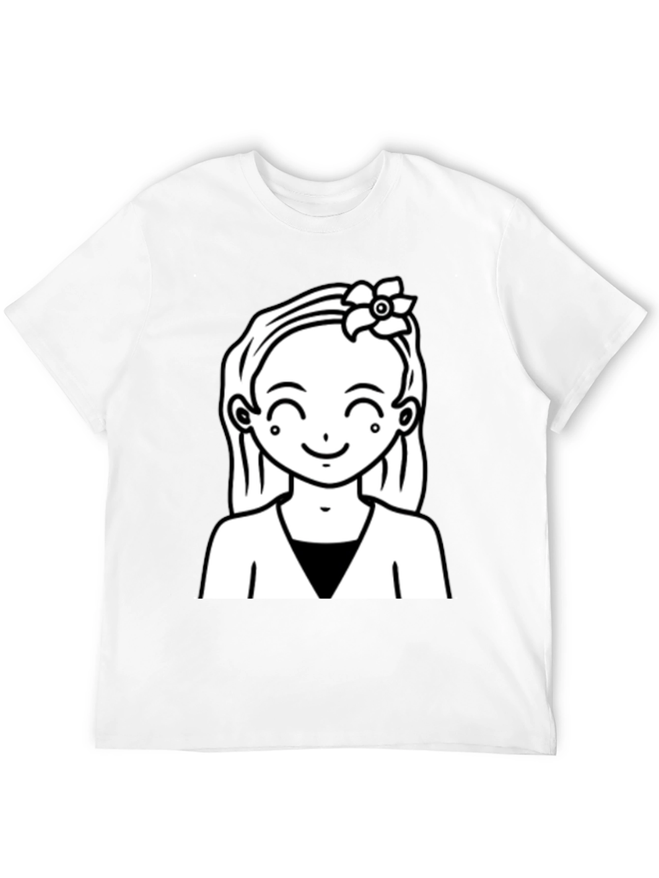 Cute Girl Graphic Tee - Black Cotton Casual Wear