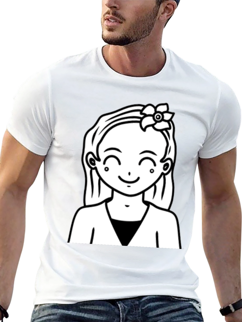 Cute Girl Graphic Tee - Black Cotton Casual Wear