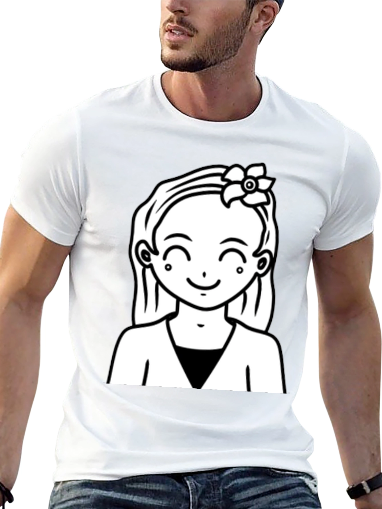 Cute Girl Graphic Tee - Black Cotton Casual Wear