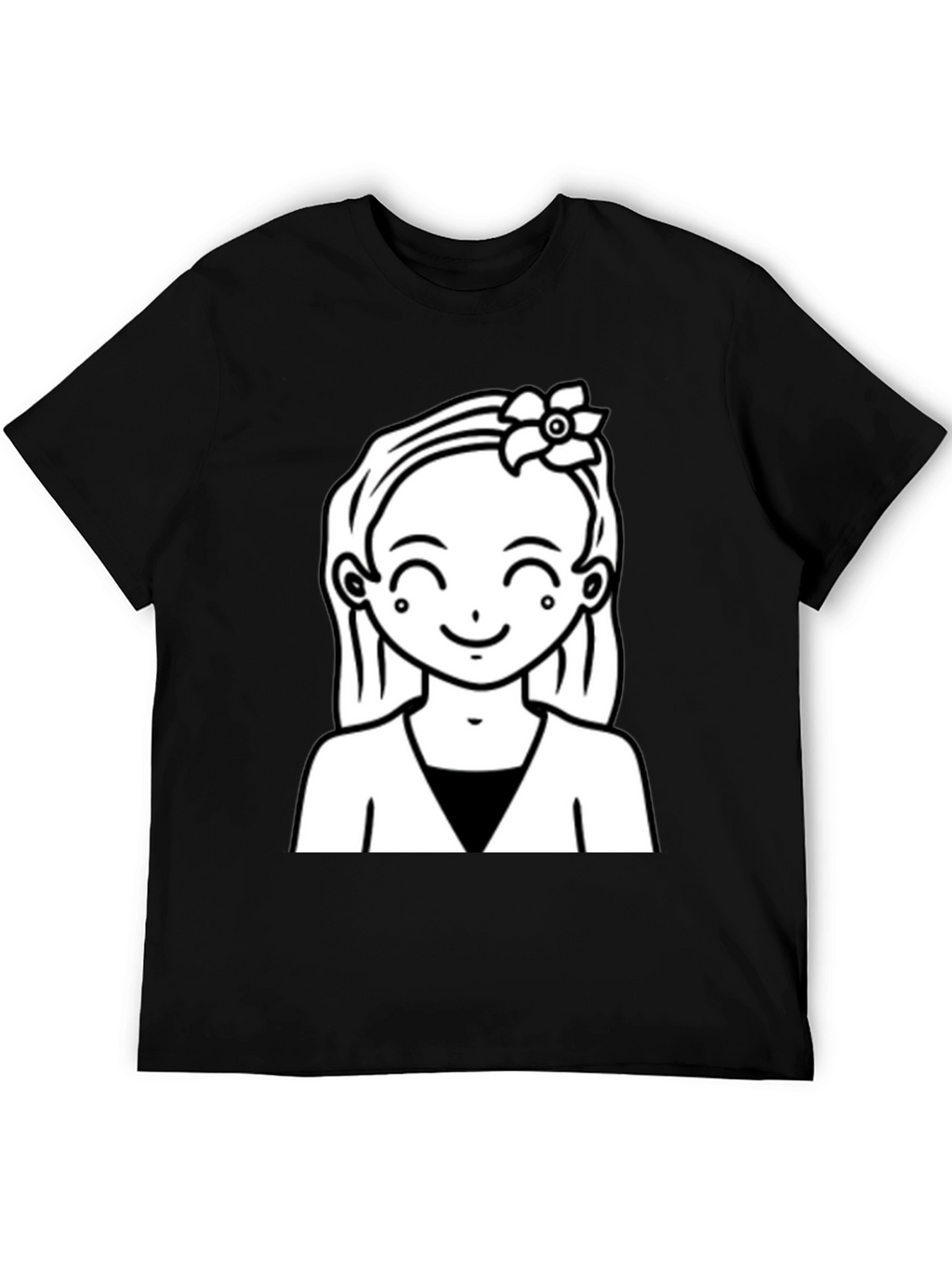 Cute Girl Graphic Tee - Black Cotton Casual Wear