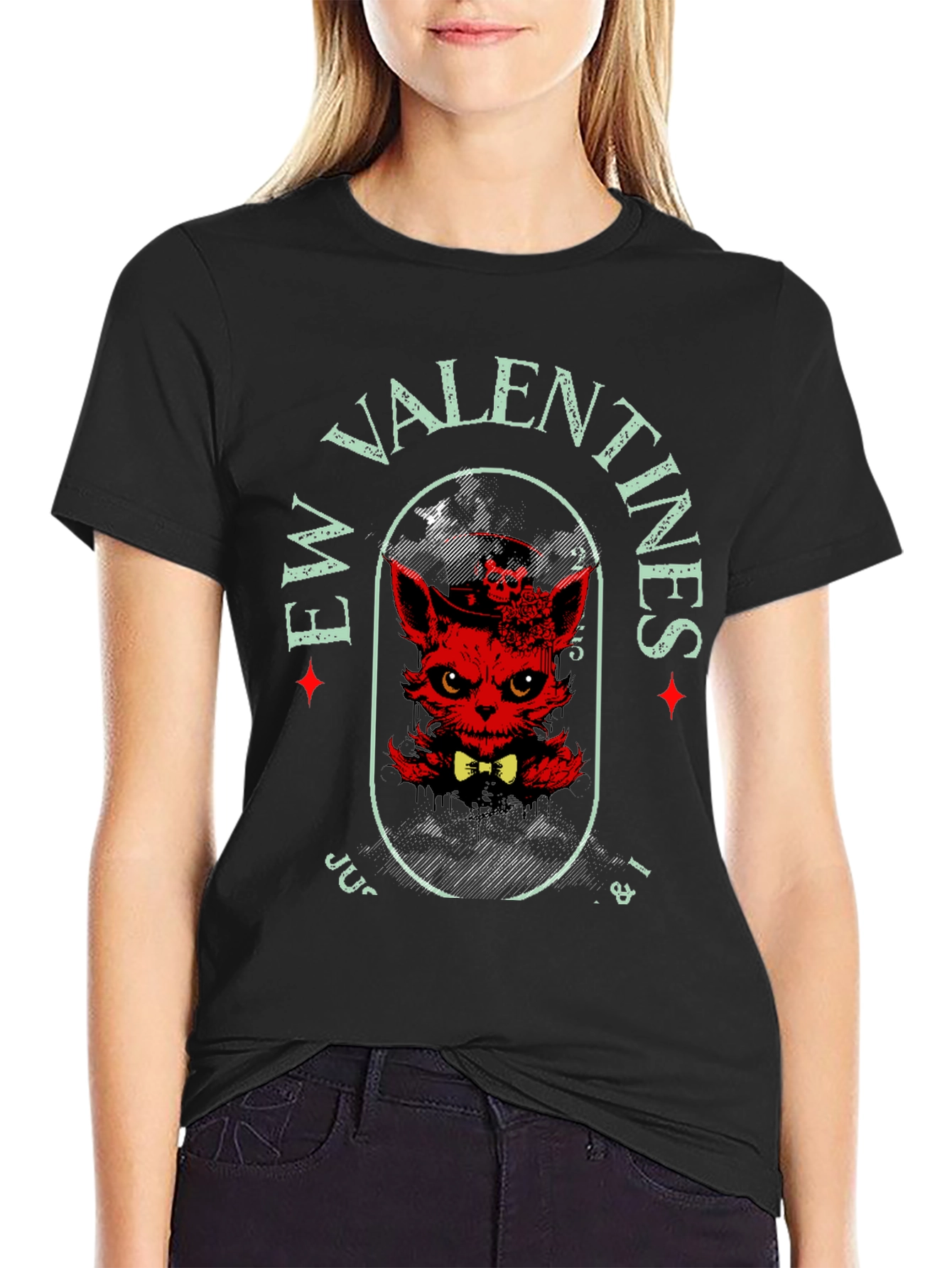 Evil Valentines T-Shirt - Red Devilish Cat Design
