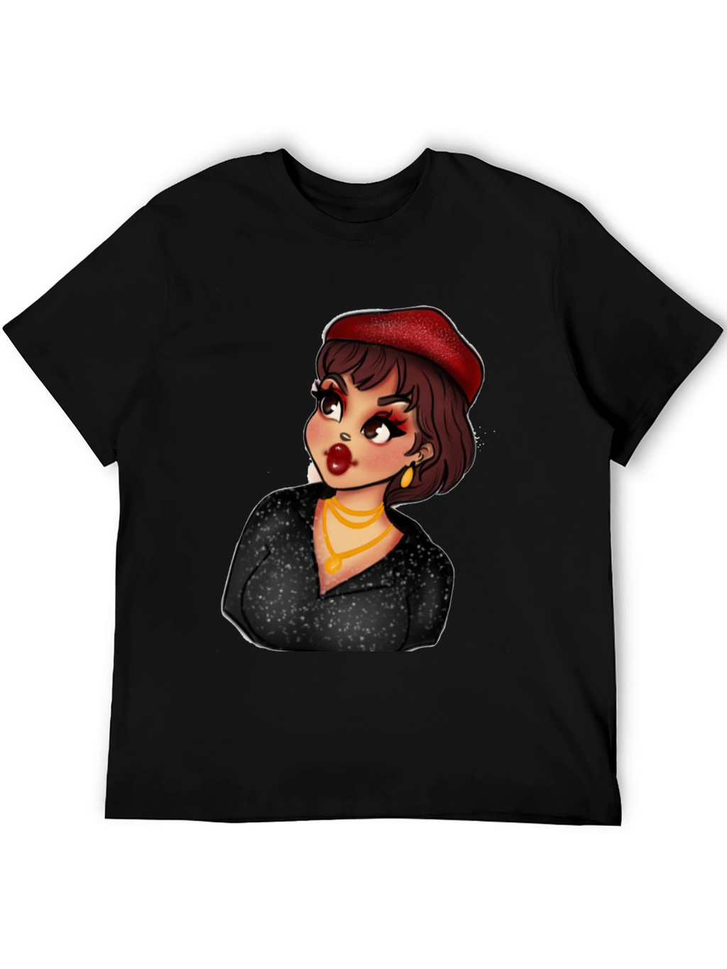 Cartoon Woman Graphic T-Shirt Black