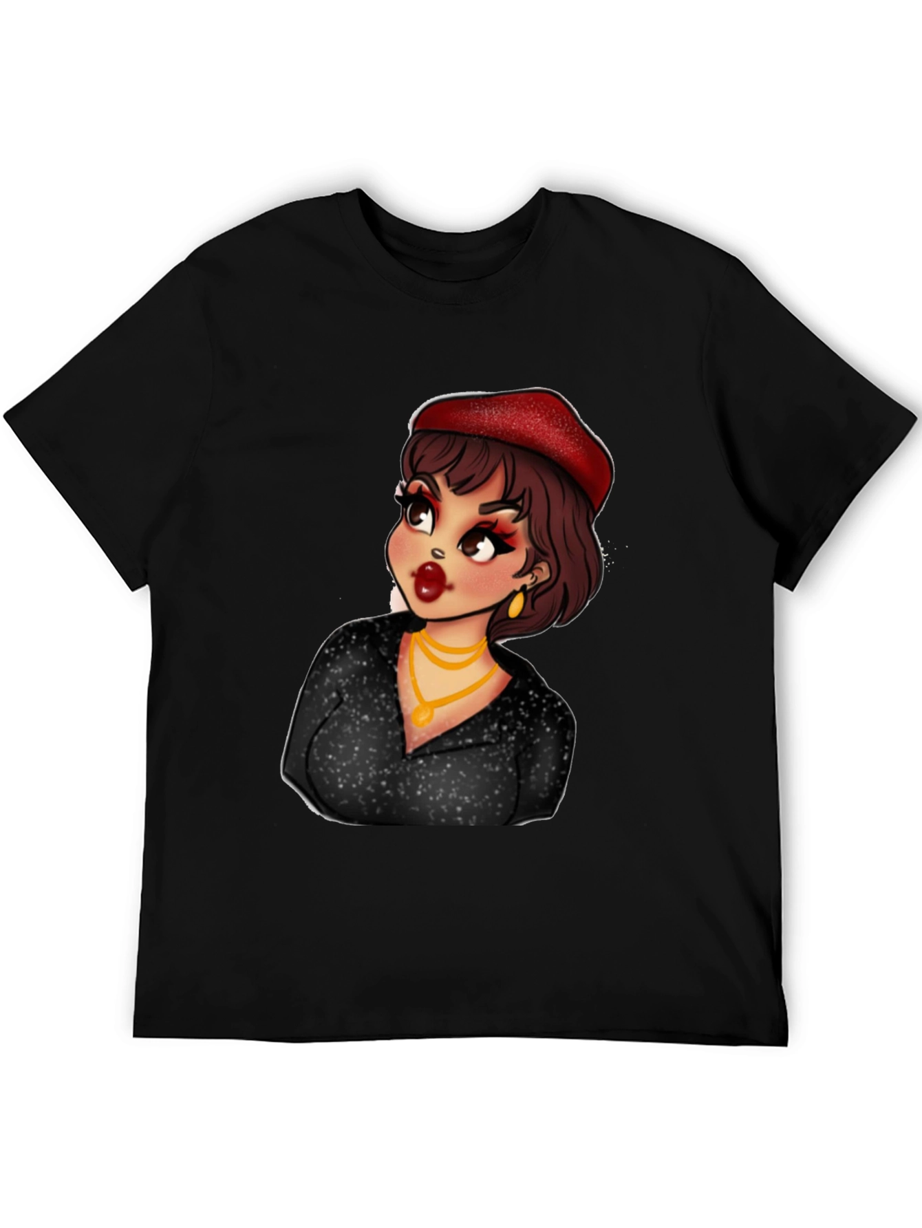 Cartoon Woman Graphic T-Shirt Black