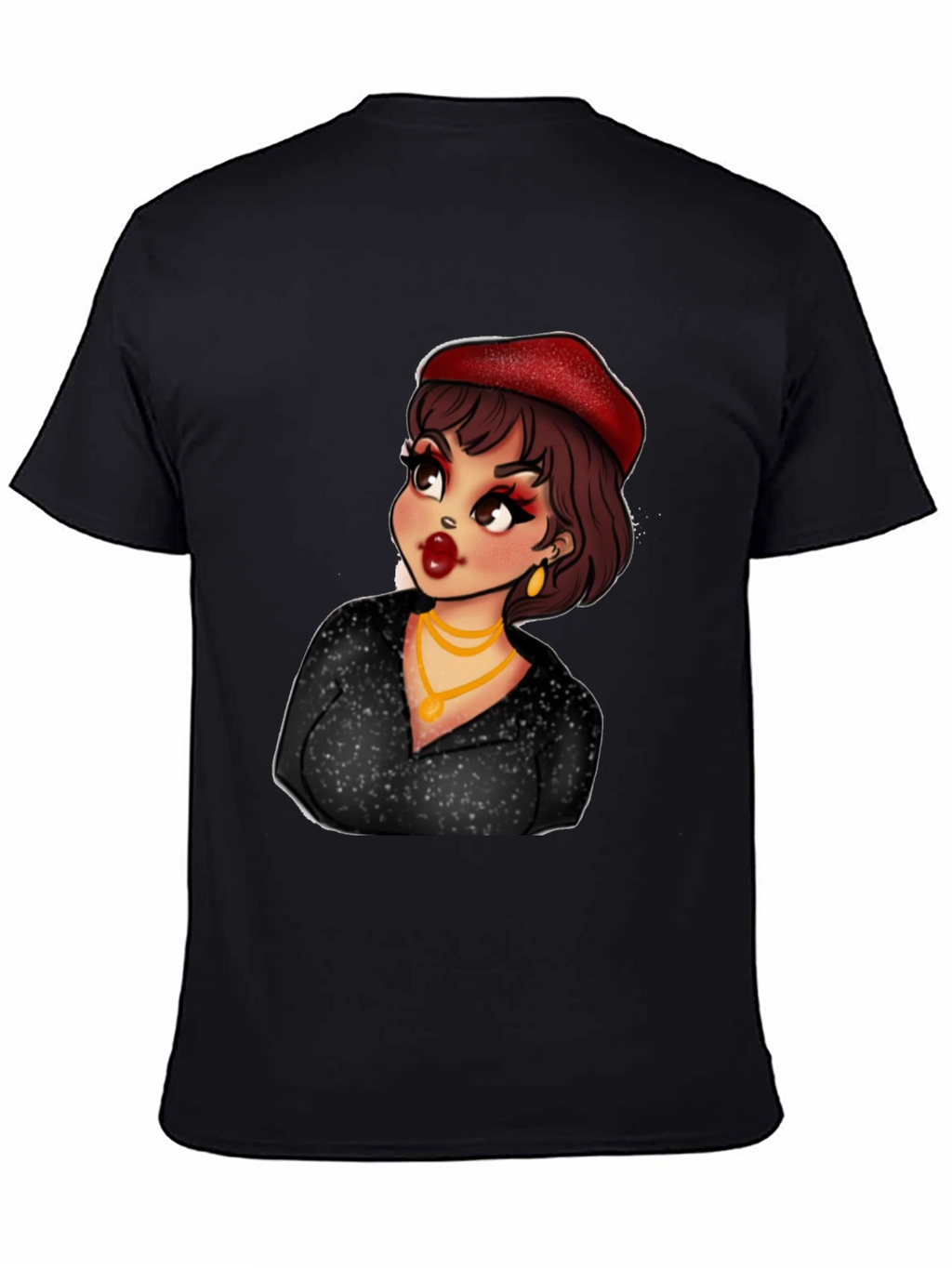 Cartoon Woman Graphic T-Shirt Black