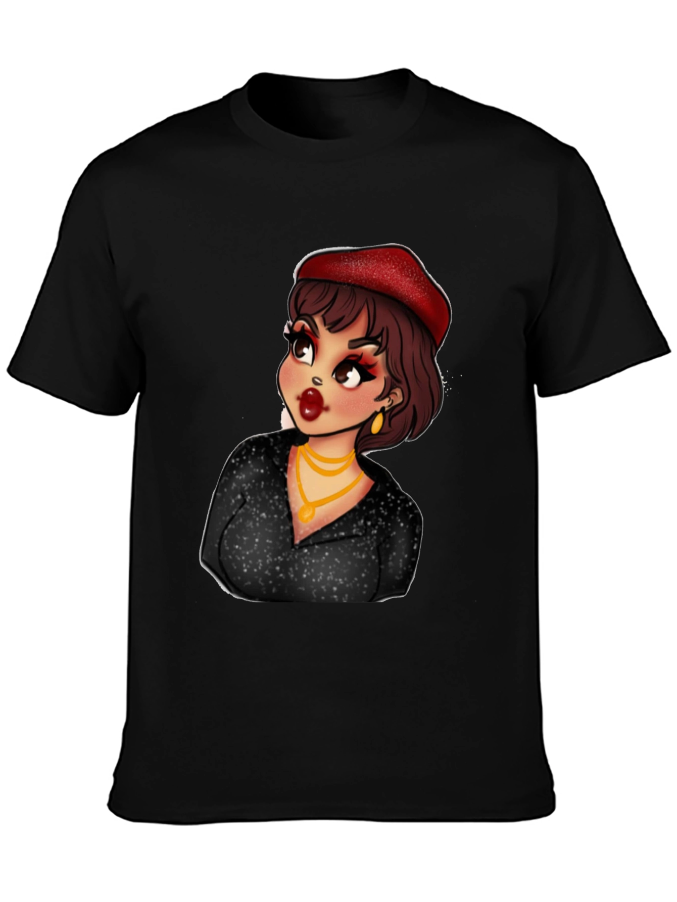 Cartoon Woman Graphic T-Shirt Black
