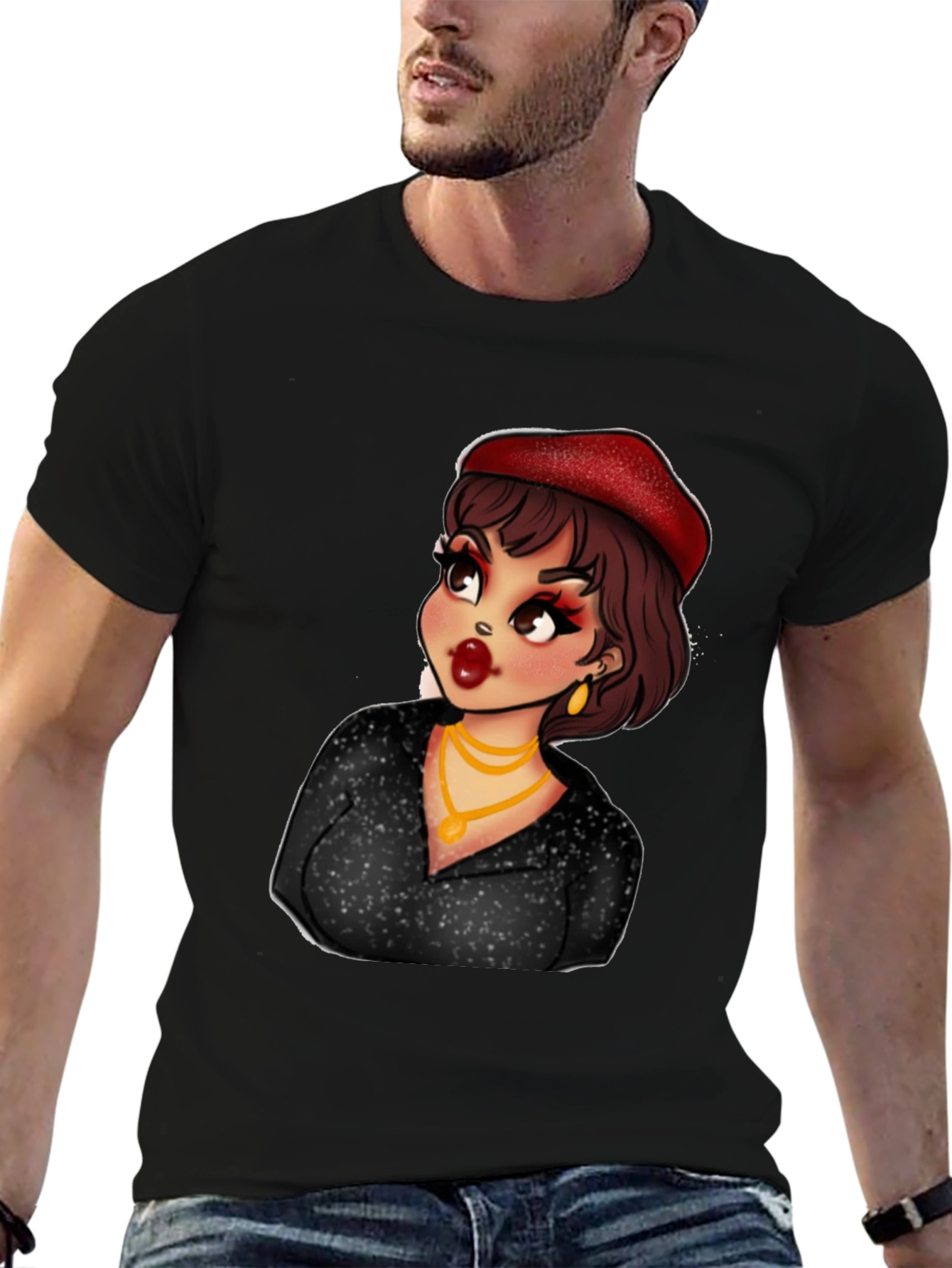 Cartoon Woman Graphic T-Shirt Black