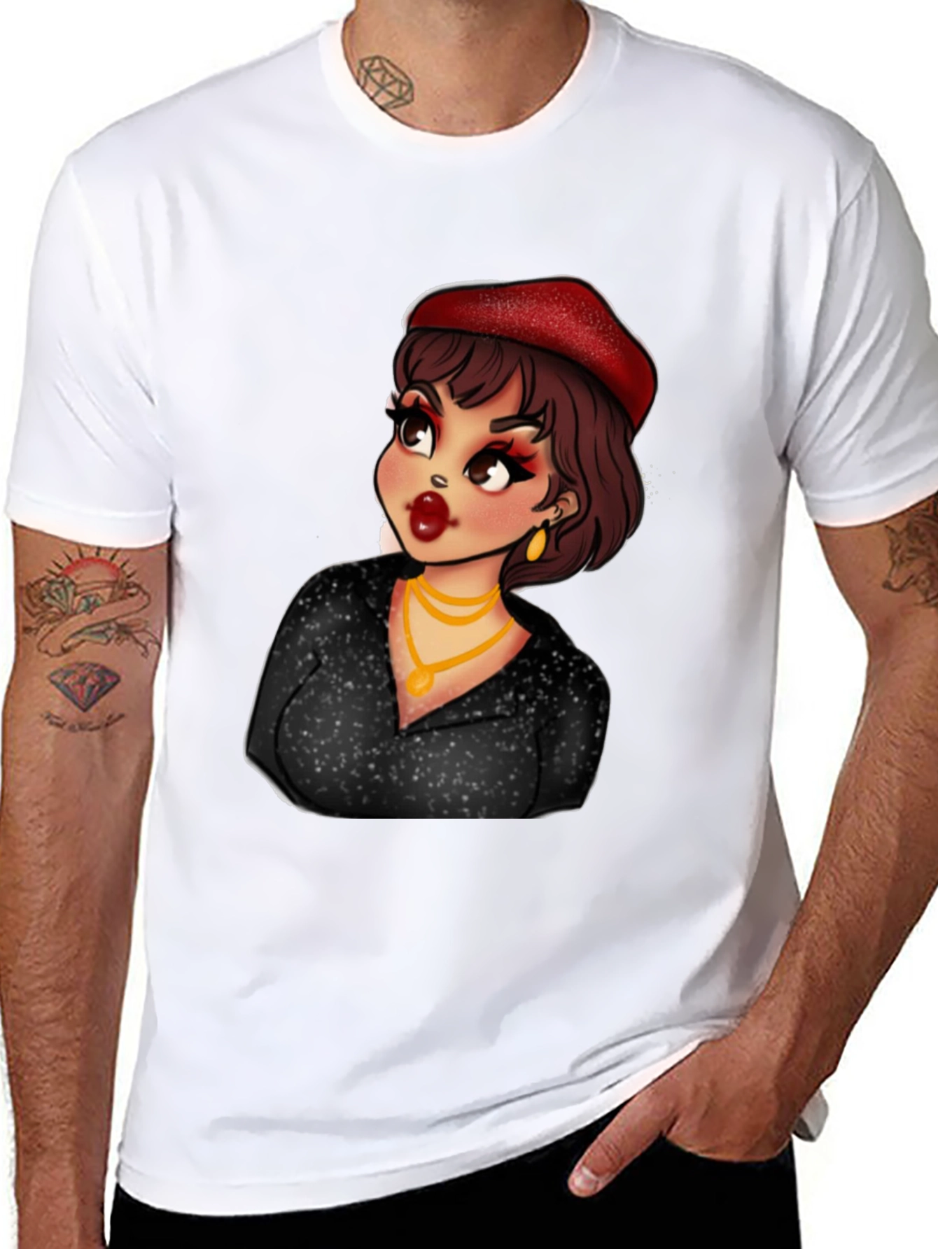 Cartoon Woman Graphic T-Shirt Black