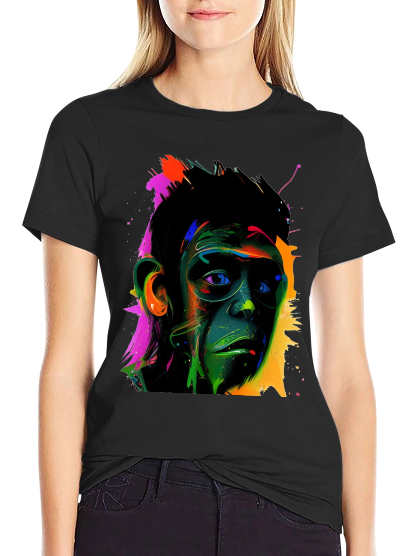 Colorful Monkey Face Graphic T-Shirt