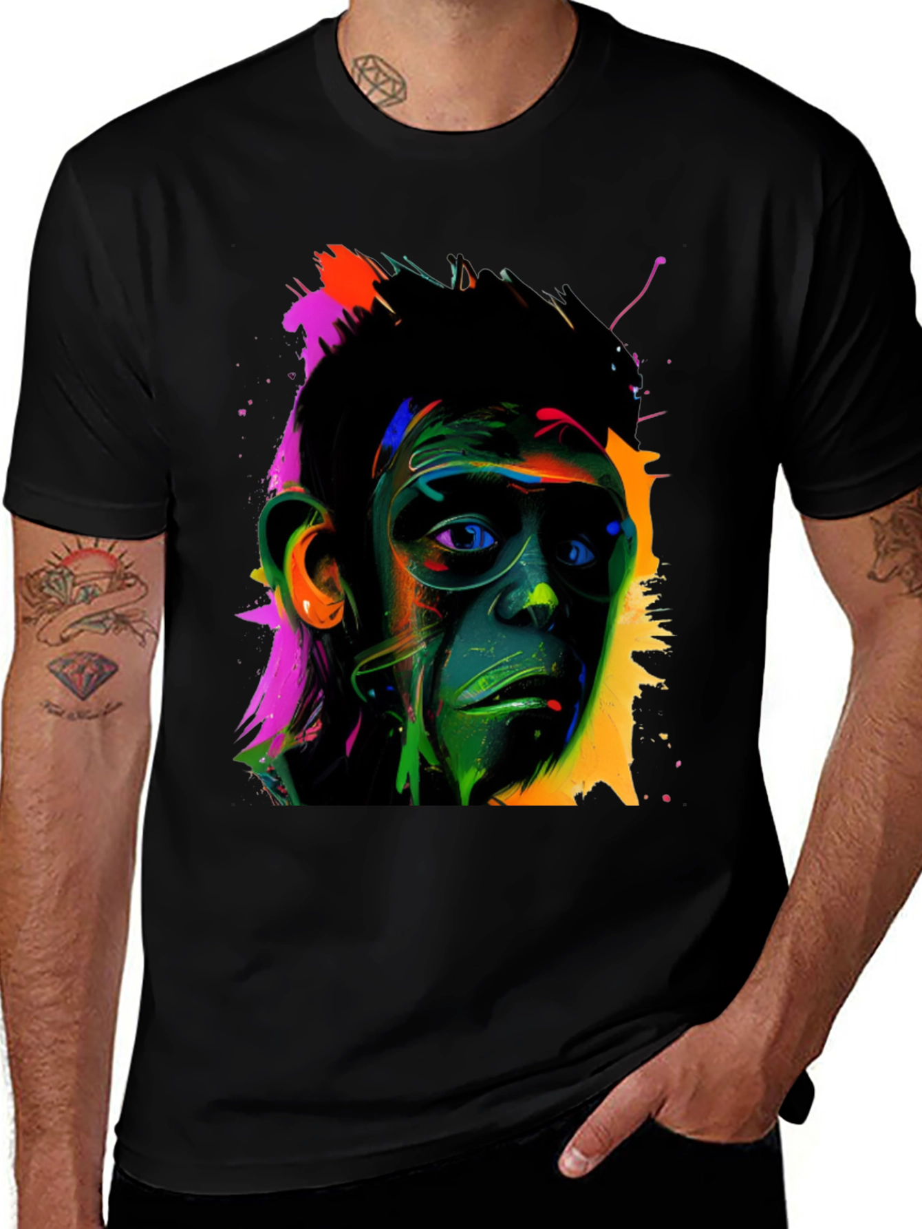 Colorful Monkey Face Graphic T-Shirt
