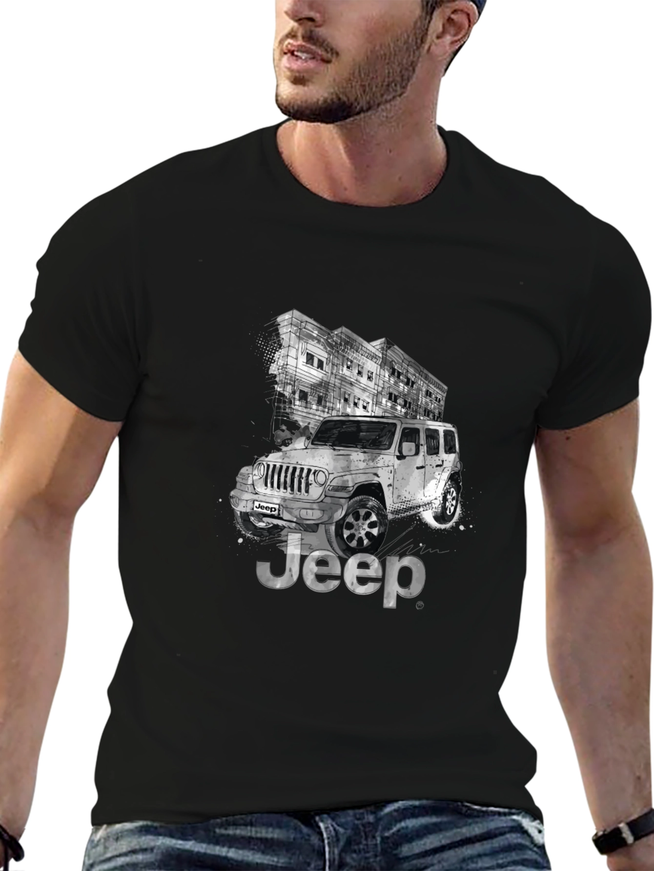 Jeep Graphic Tee - Black Cotton Blend T-Shirt