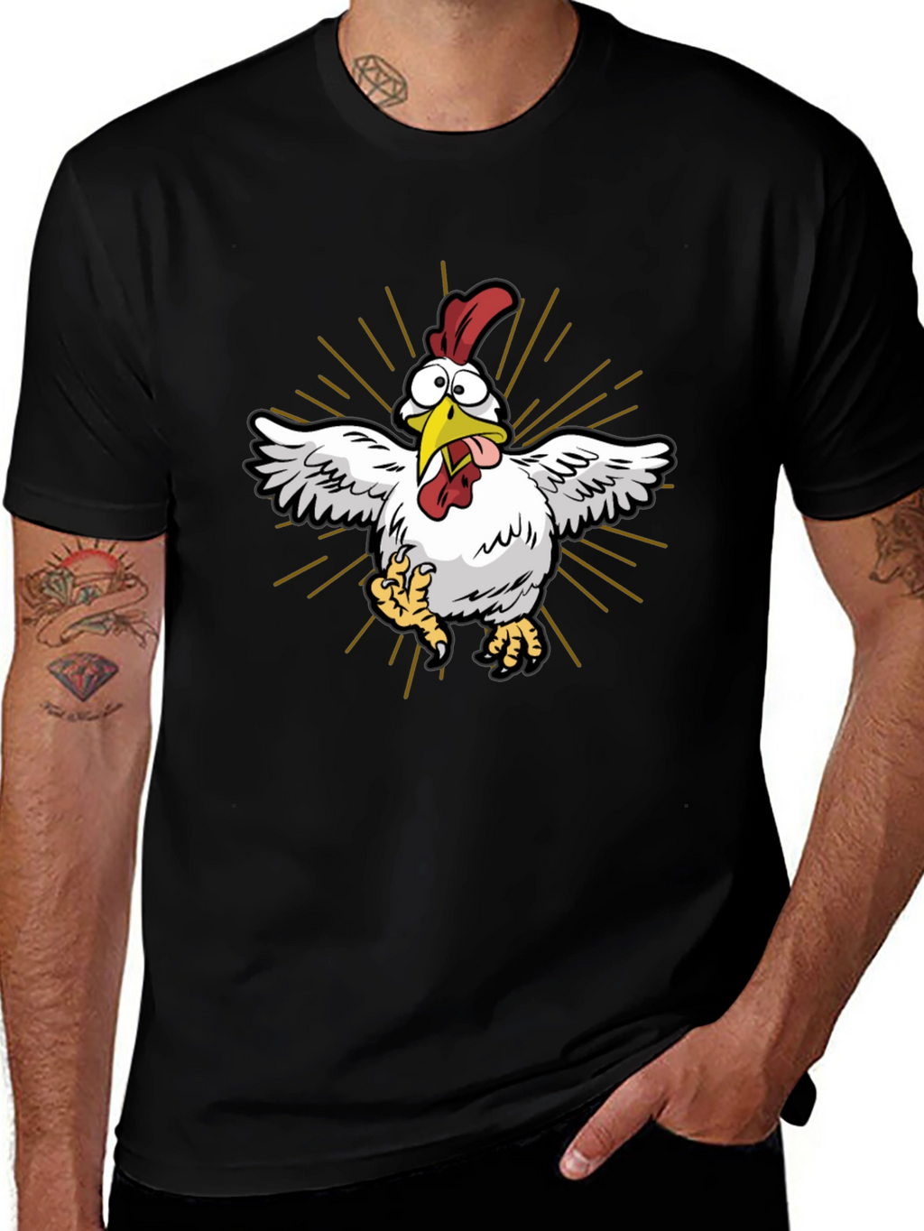 Funny Chicken Graphic Tee - Mens Black T-Shirt