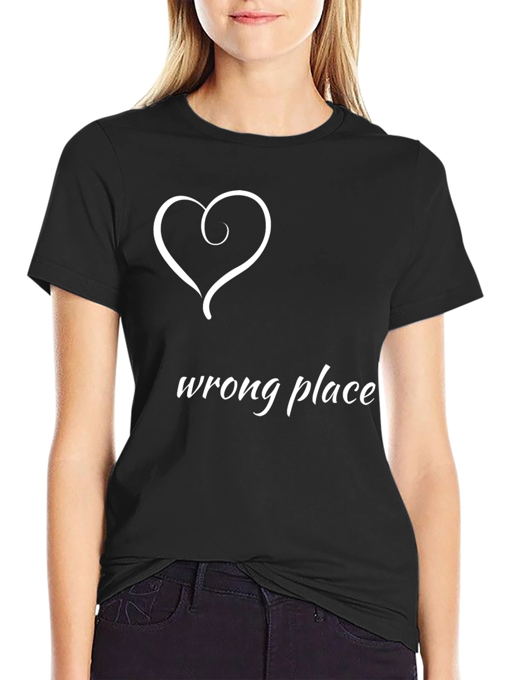 Wrong Place Heart Graphic Black T-Shirt