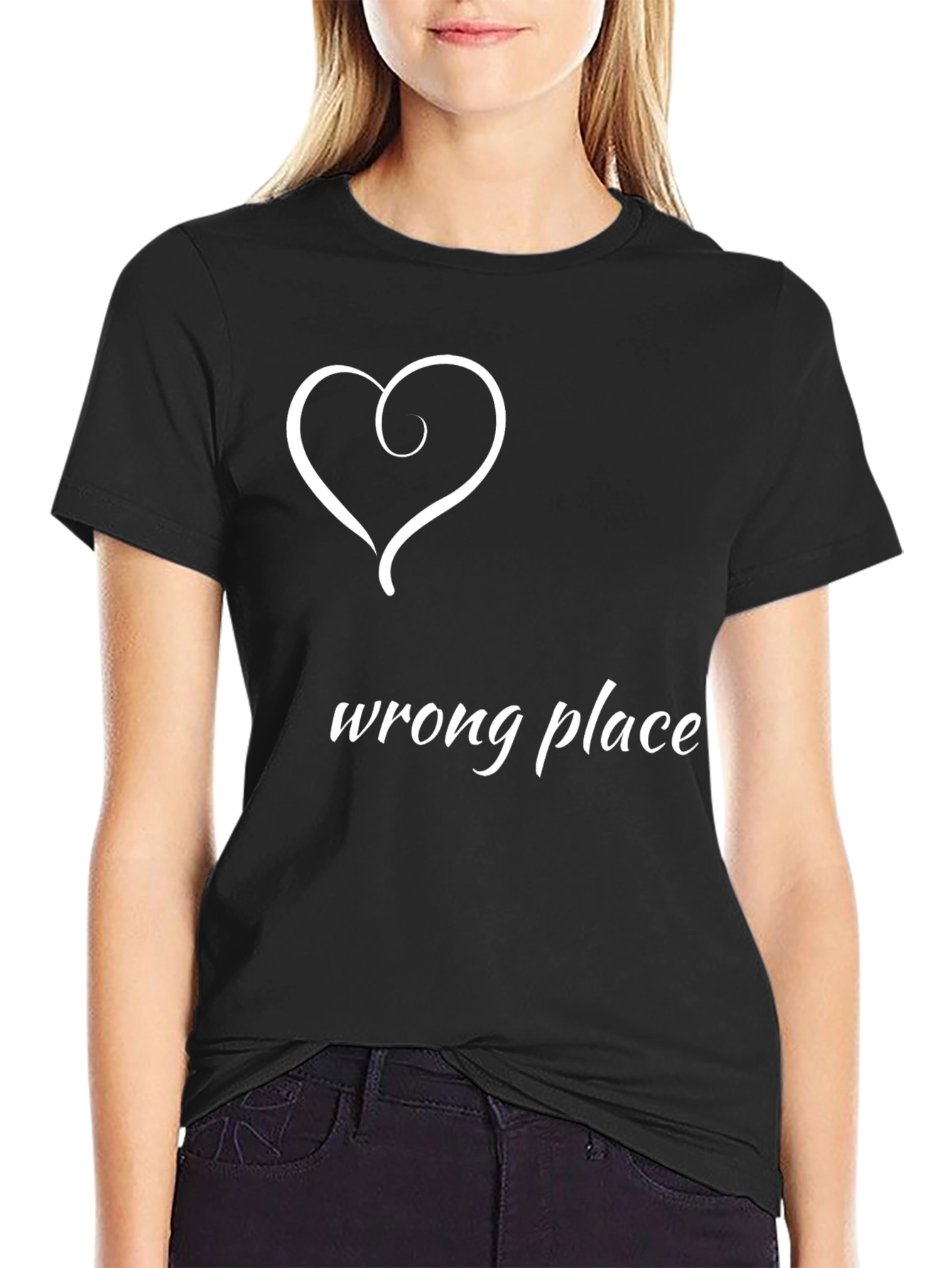 Wrong Place Heart Graphic Black T-Shirt