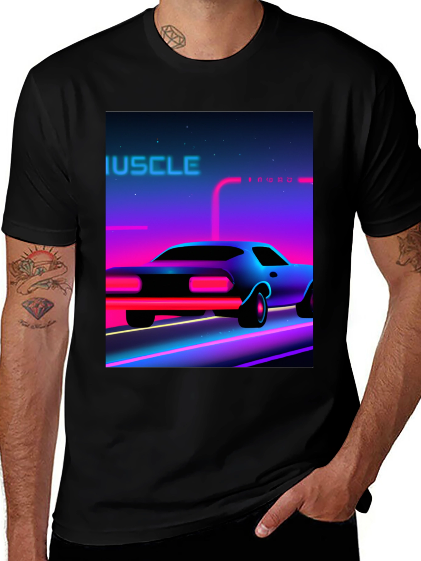 Retro Muscle Car Graphic Tee - Black