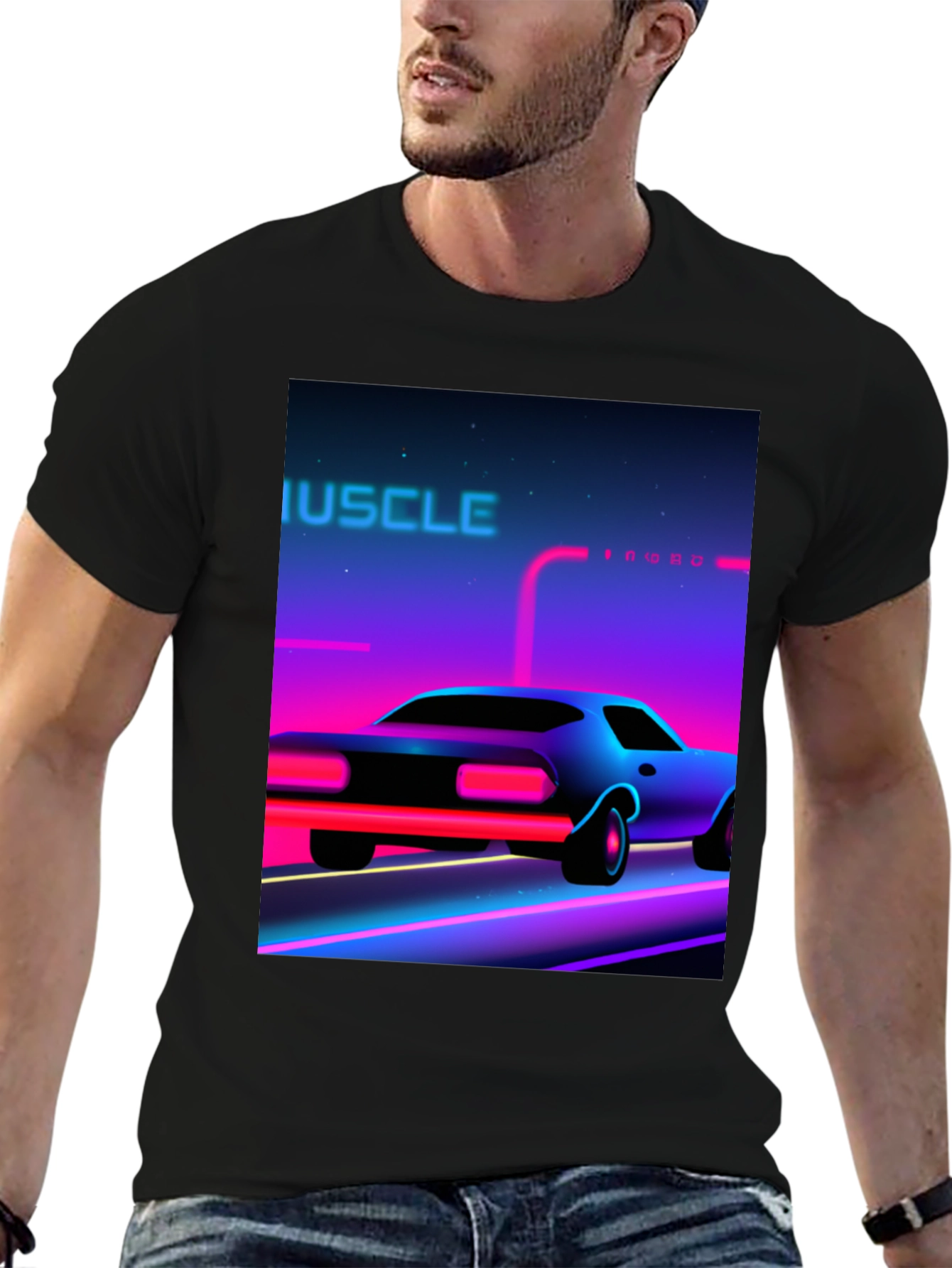 Retro Muscle Car Graphic Tee - Black