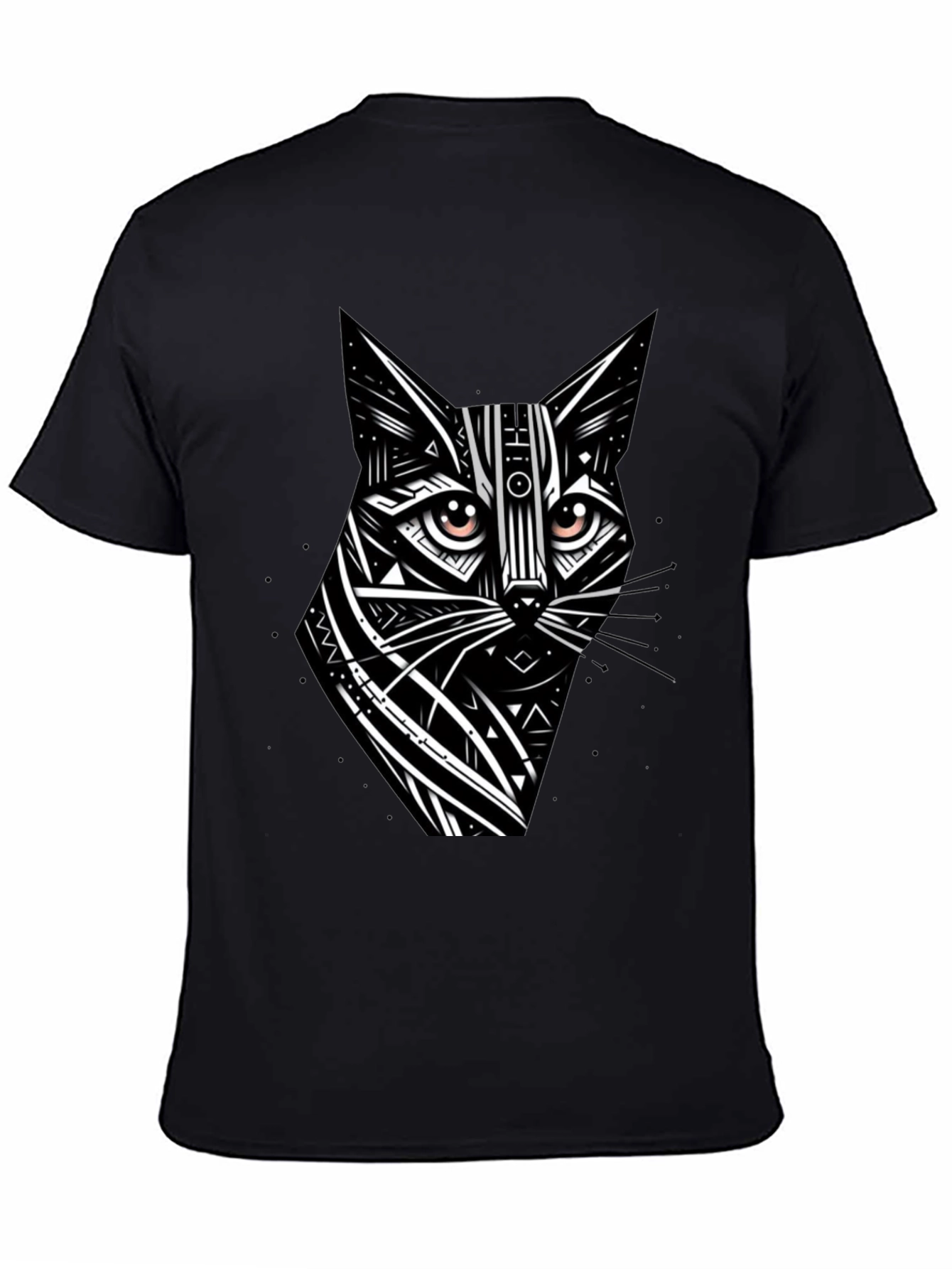 Tribal Cat Graphic Black T-Shirt
