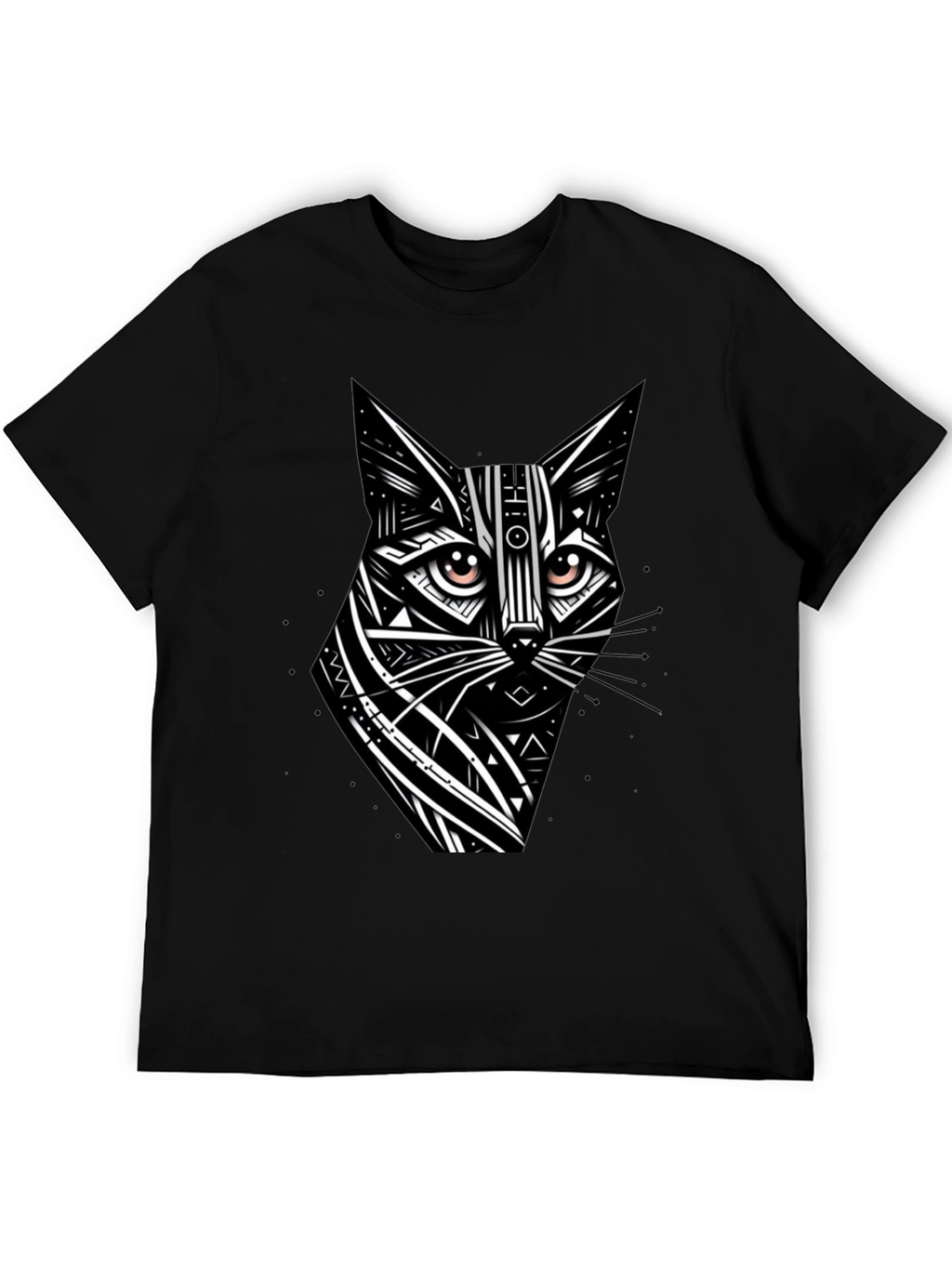 Tribal Cat Graphic Black T-Shirt