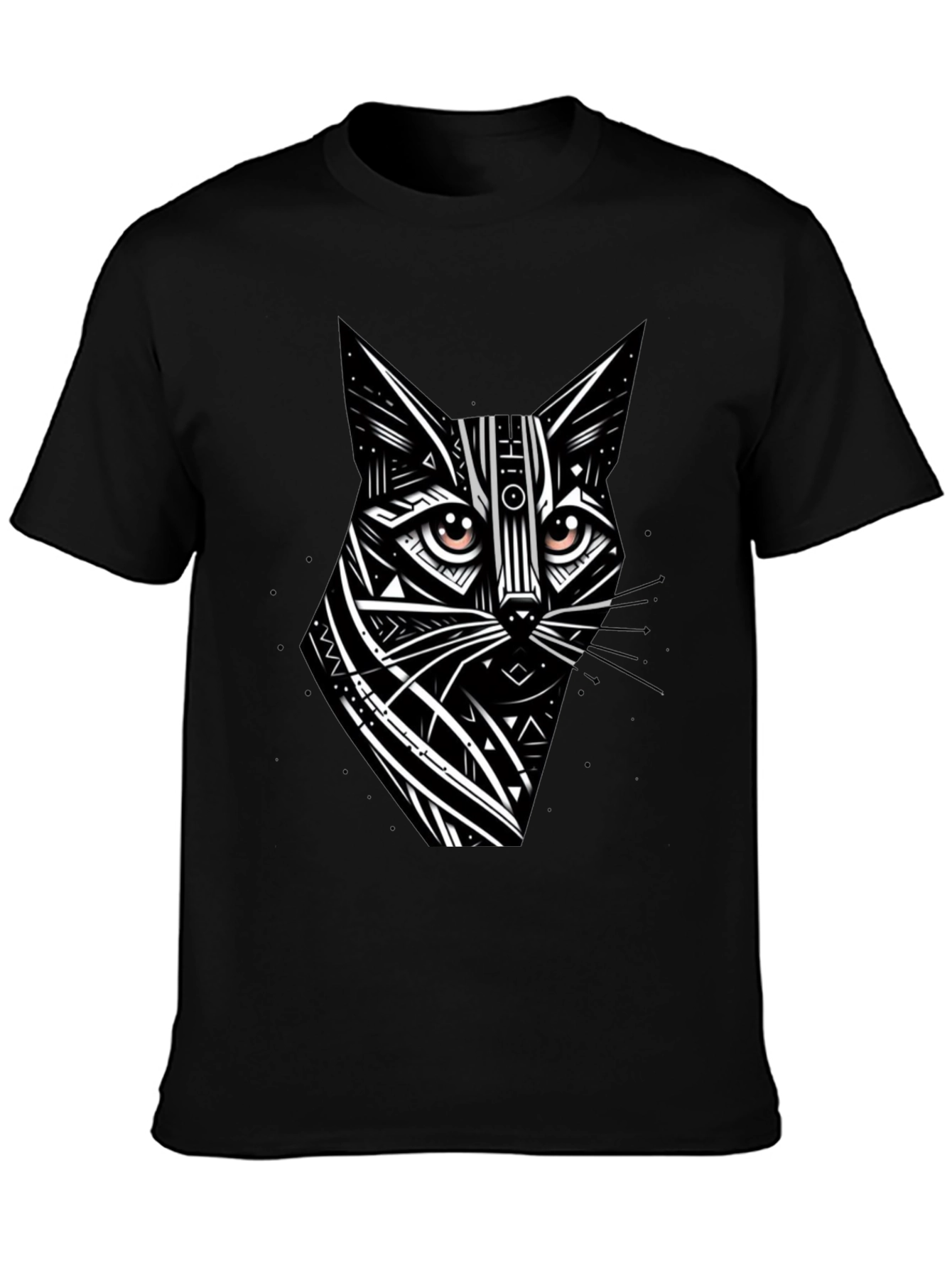 Tribal Cat Graphic Black T-Shirt