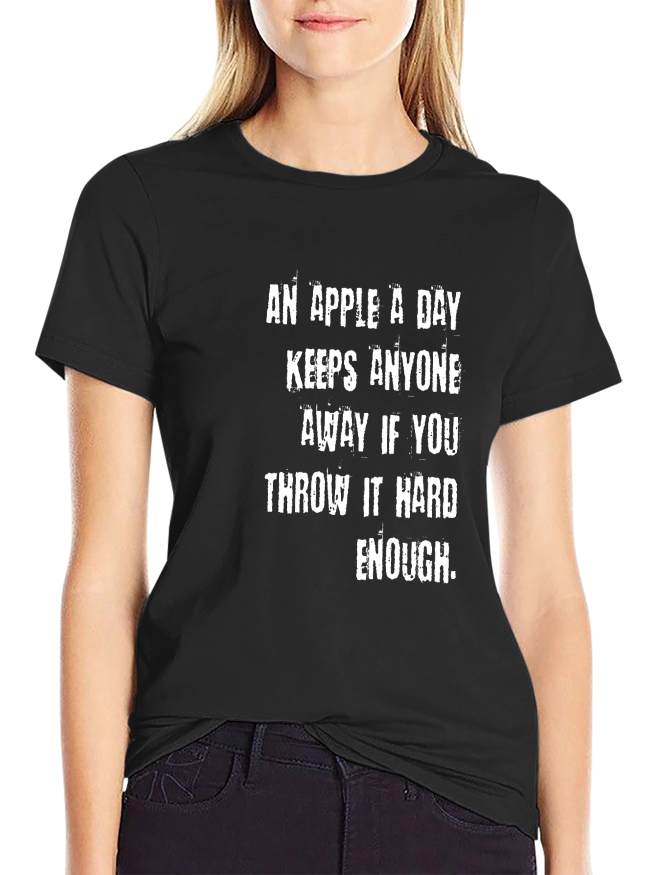 Funny An Apple A Day Graphic Tee - Black Cotton T-Shirt