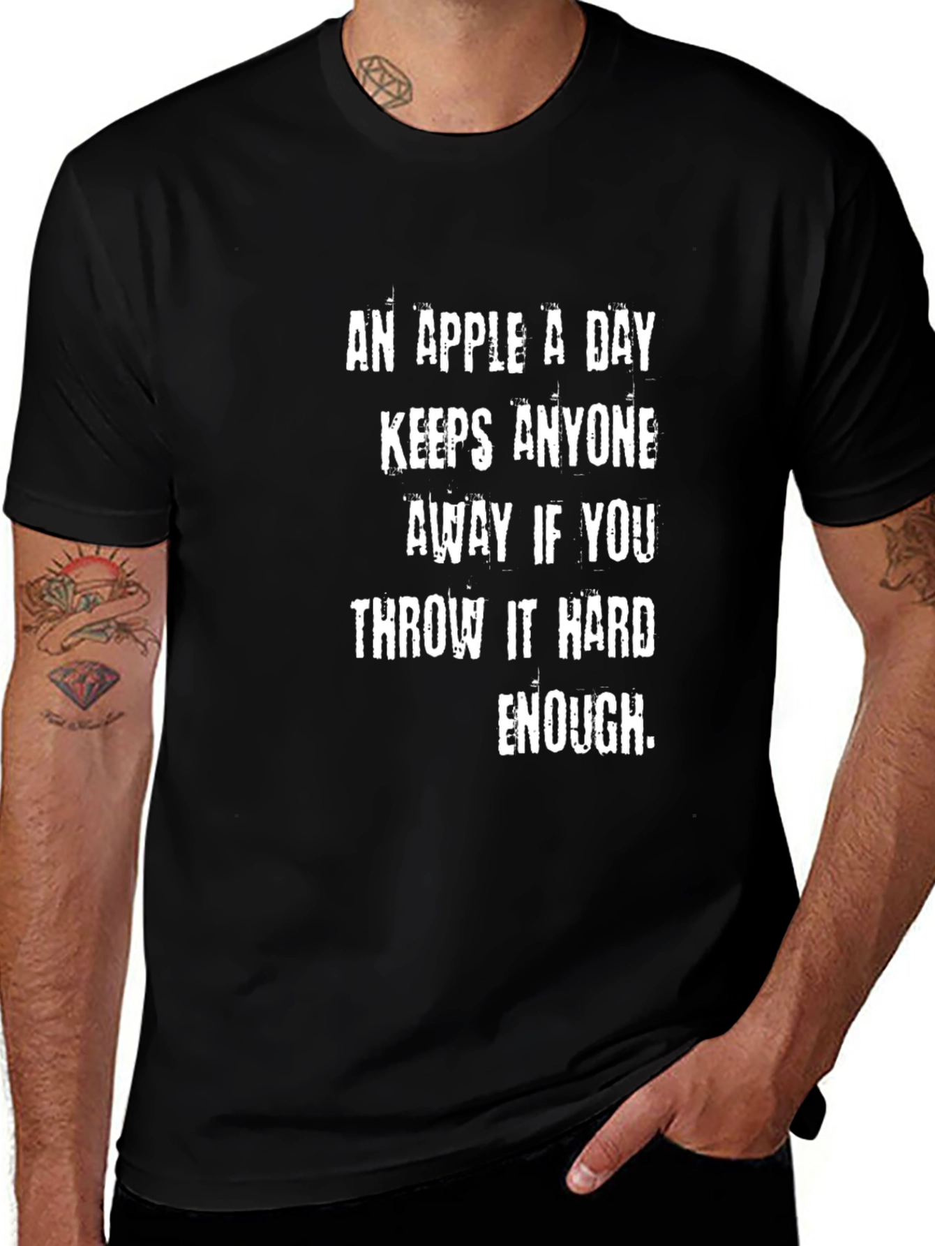 Funny An Apple A Day Graphic Tee - Black Cotton T-Shirt
