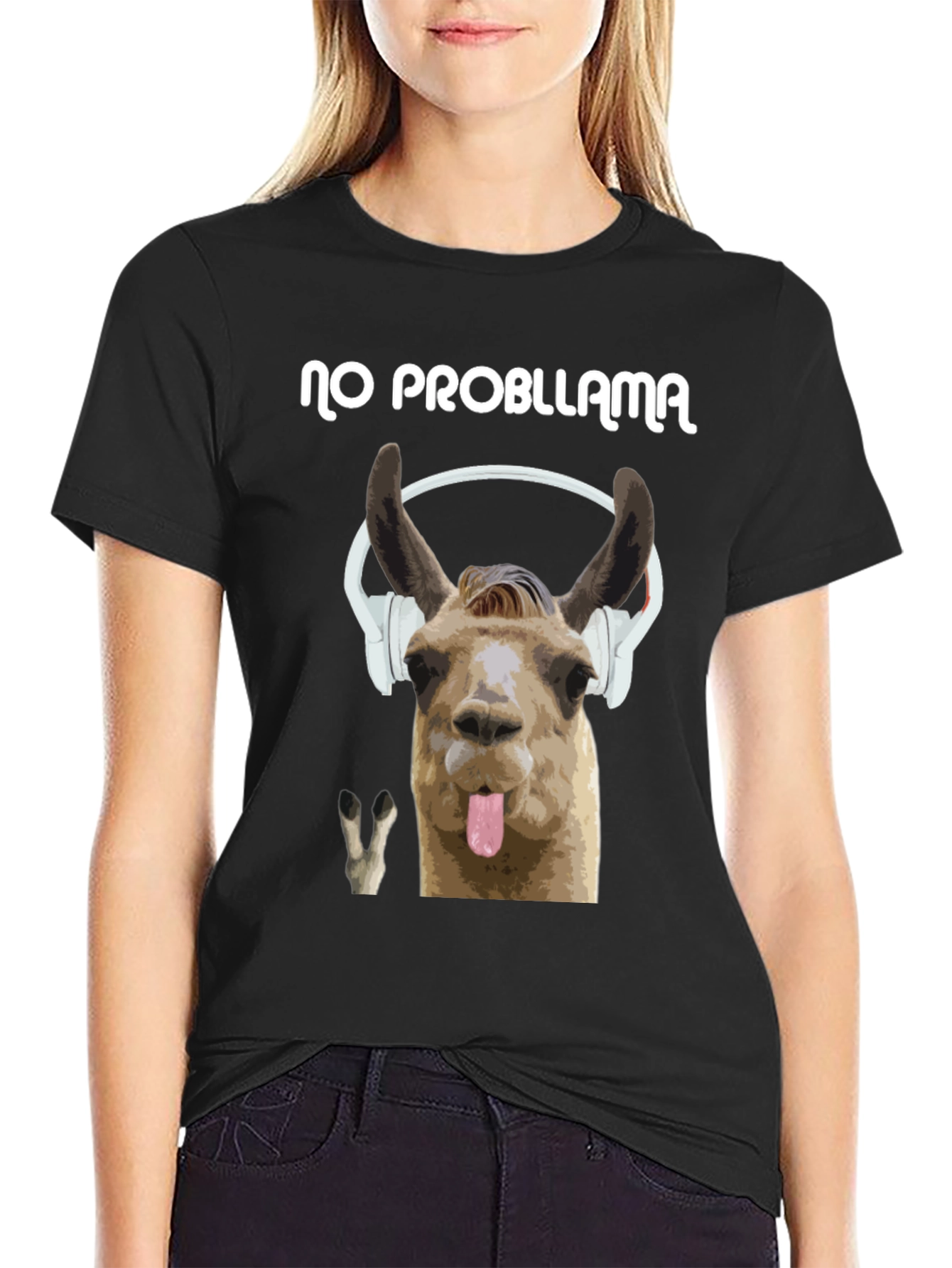 No Probllama Black Graphic T-Shirt