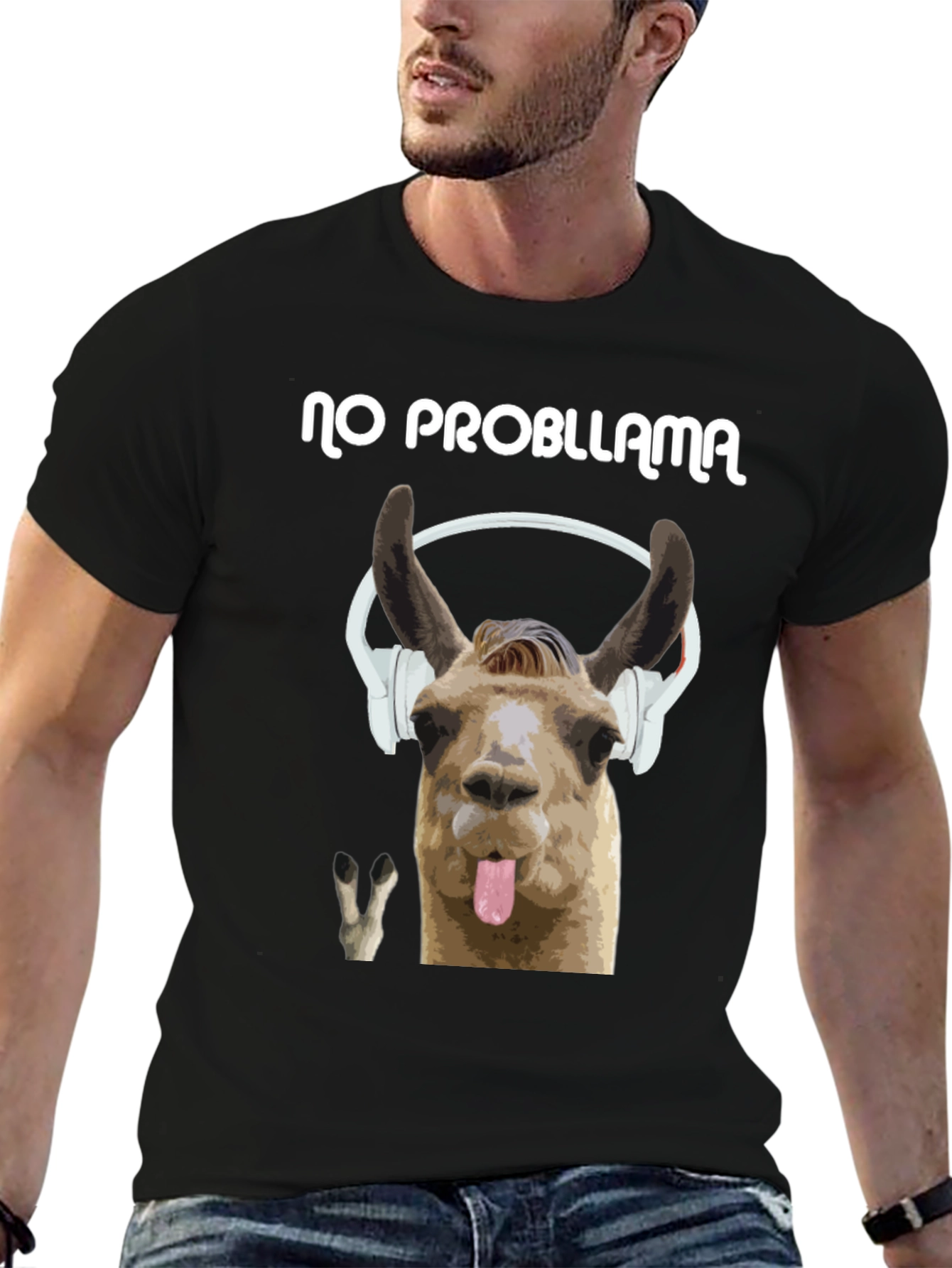 No Probllama Black Graphic T-Shirt