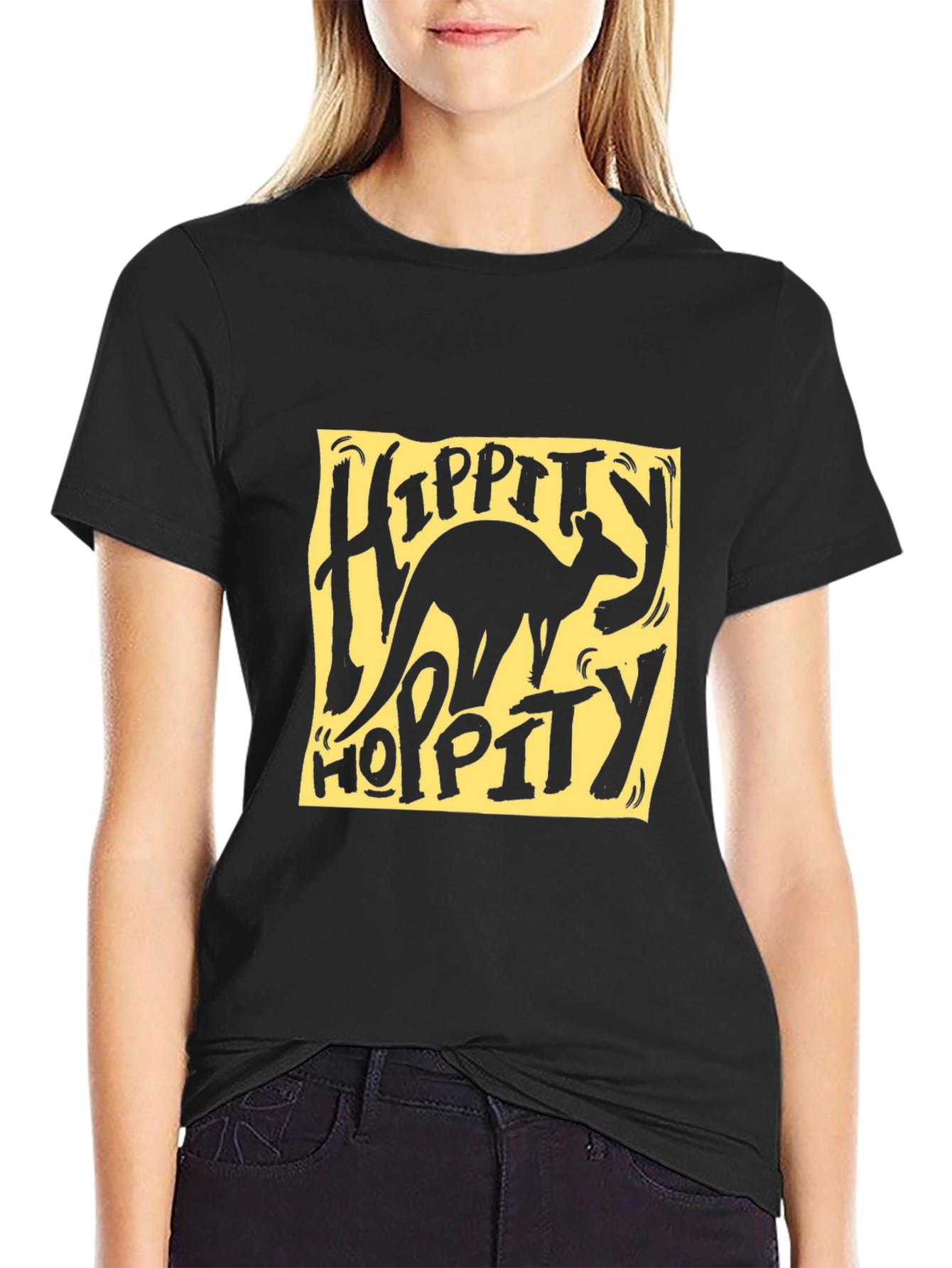 Hippity Hoppity Kangaroo Graphic Tee - Black