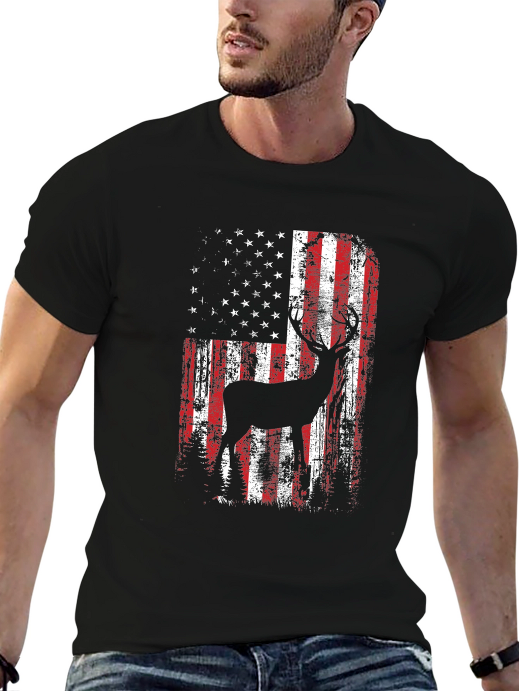 American Flag Deer Graphic T-Shirt