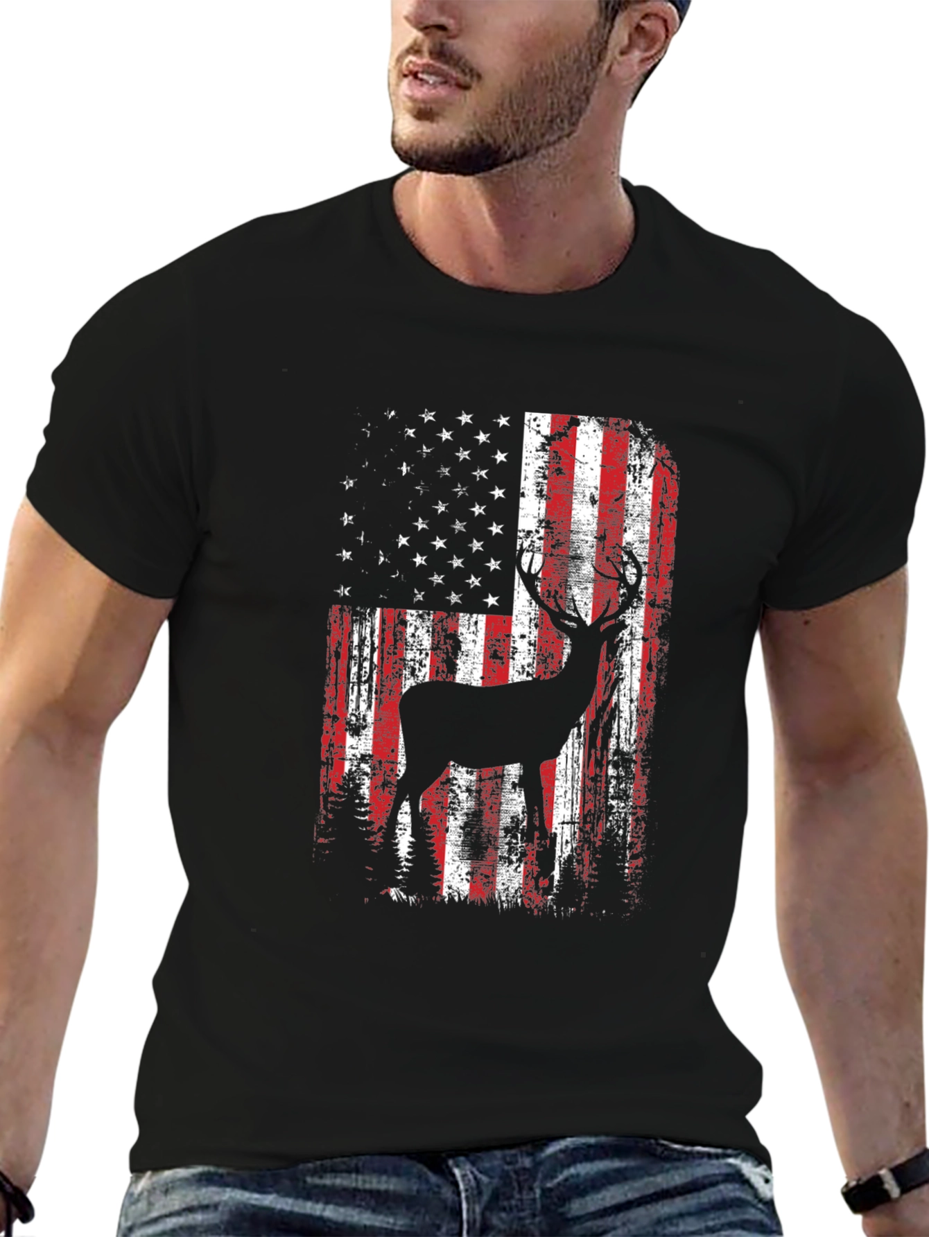 American Flag Deer Graphic T-Shirt