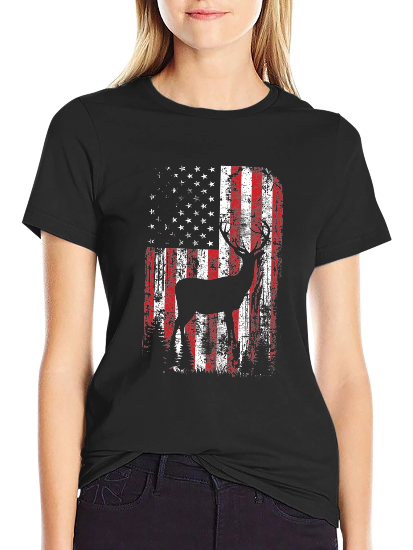 American Flag Deer Graphic T-Shirt