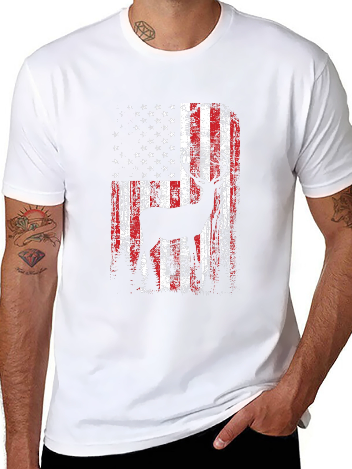 American Flag Deer Graphic T-Shirt