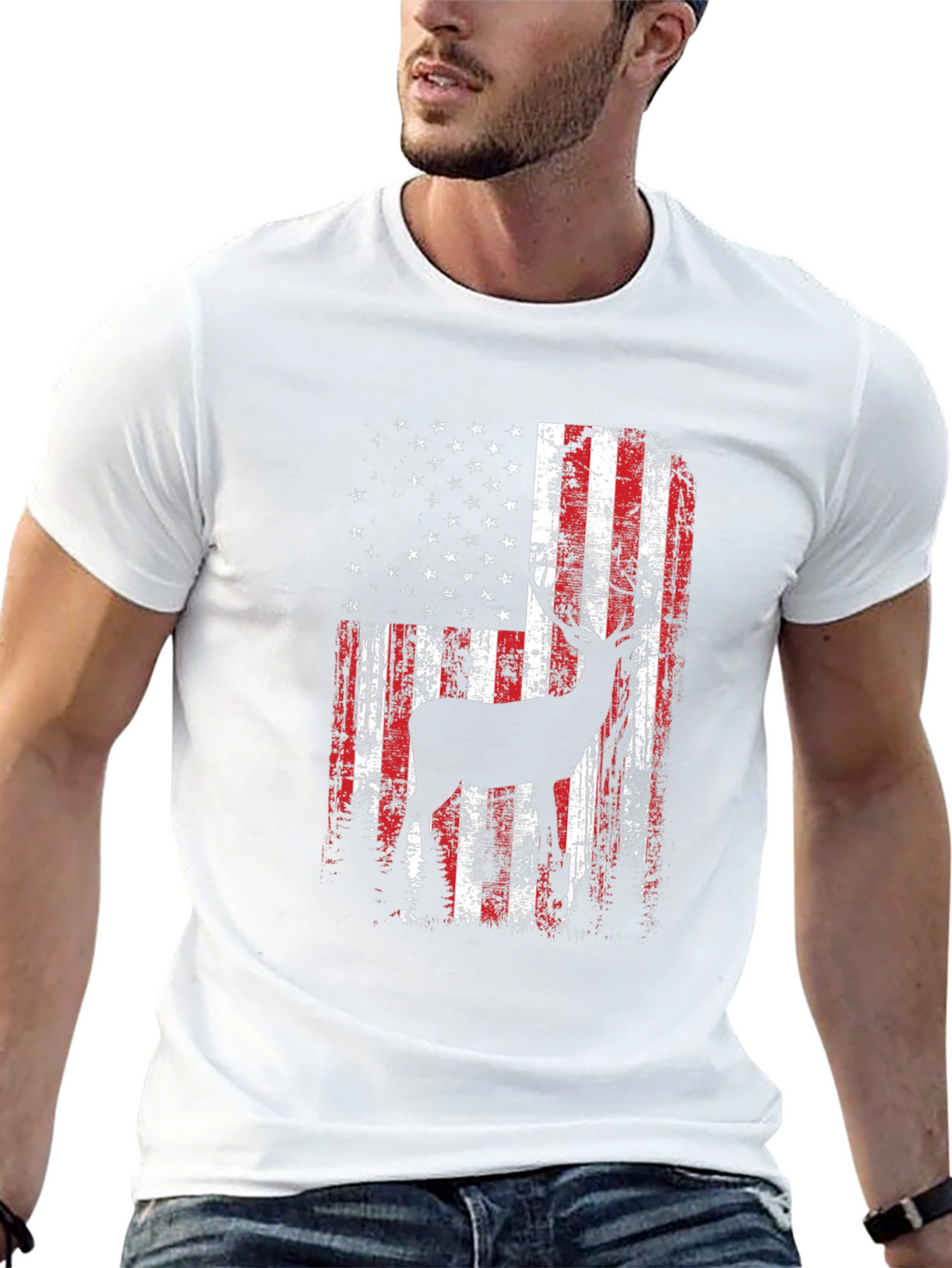 American Flag Deer Graphic T-Shirt