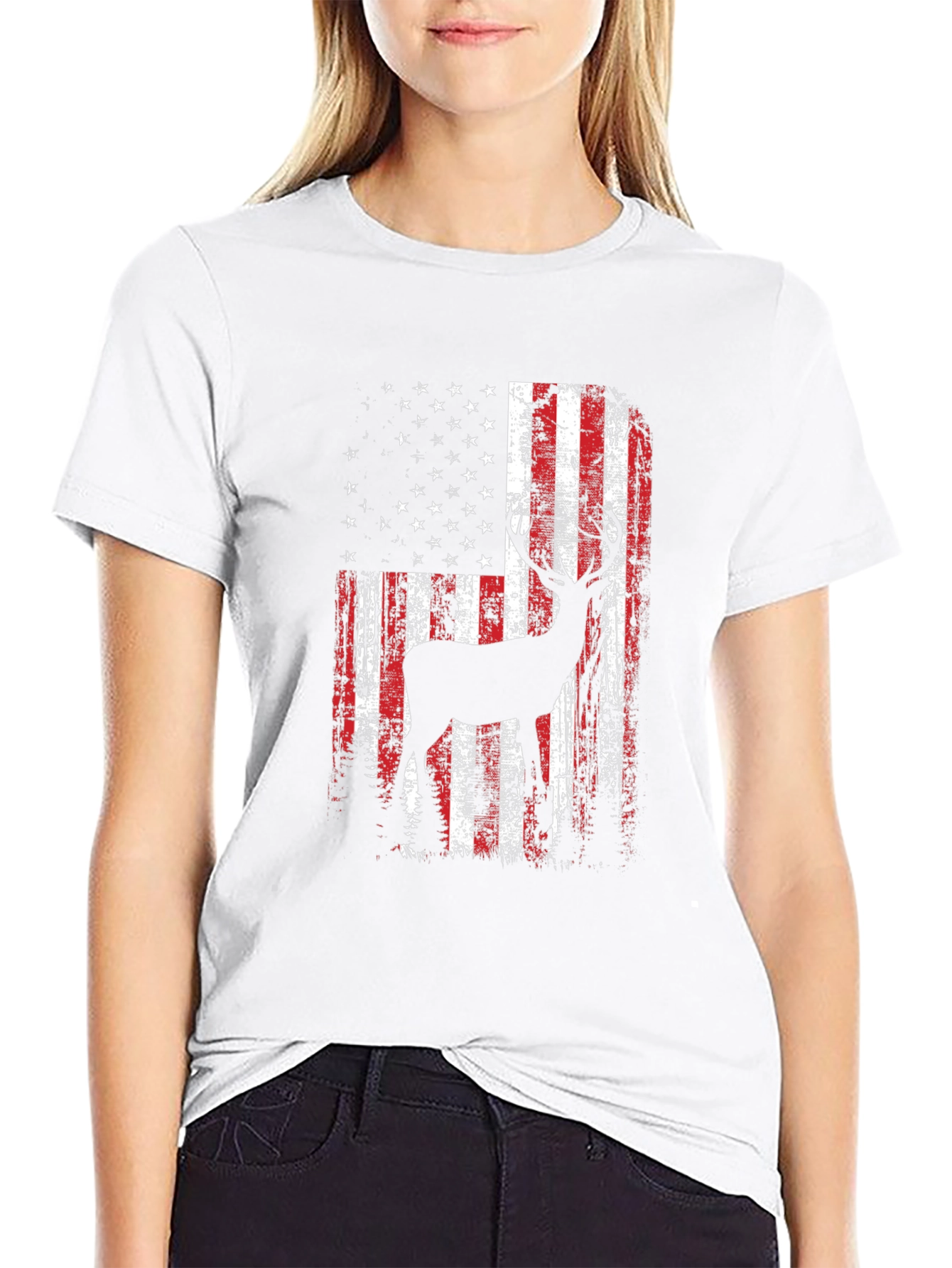 American Flag Deer Graphic T-Shirt