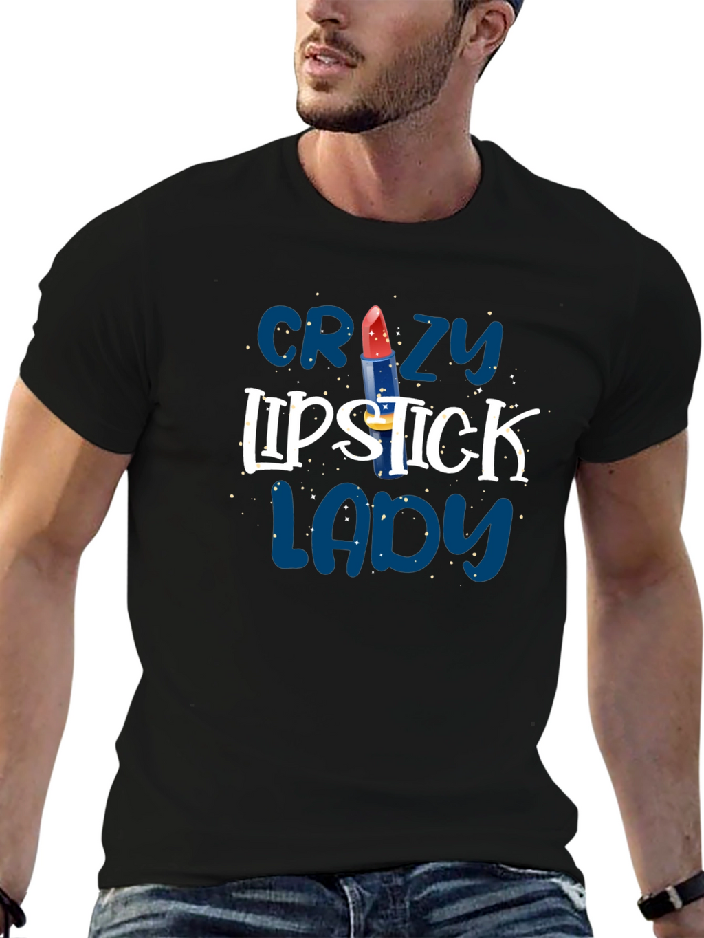 Crazy Lipstick Lady Black T-Shirt - Fun Graphic Tee