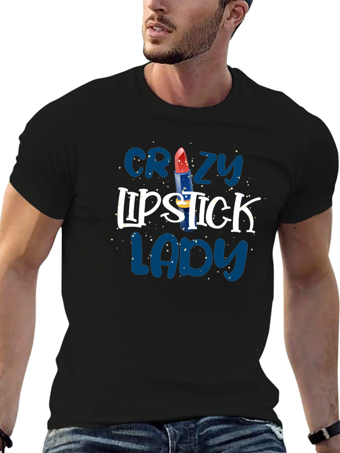 Crazy Lipstick Lady Black T-Shirt - Fun Graphic Tee