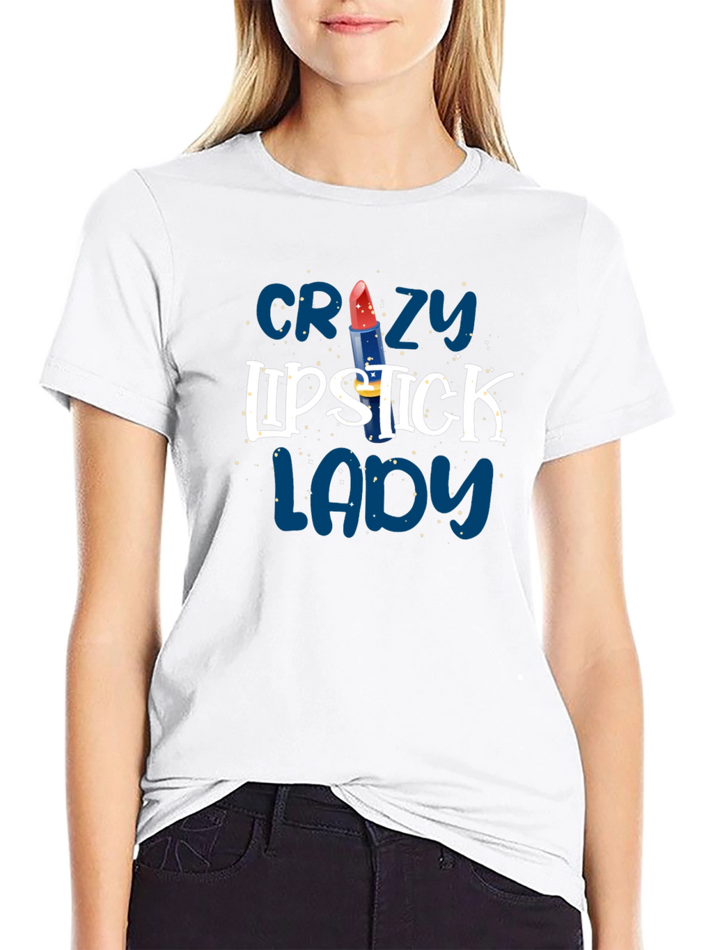 Crazy Lipstick Lady Black T-Shirt - Fun Graphic Tee