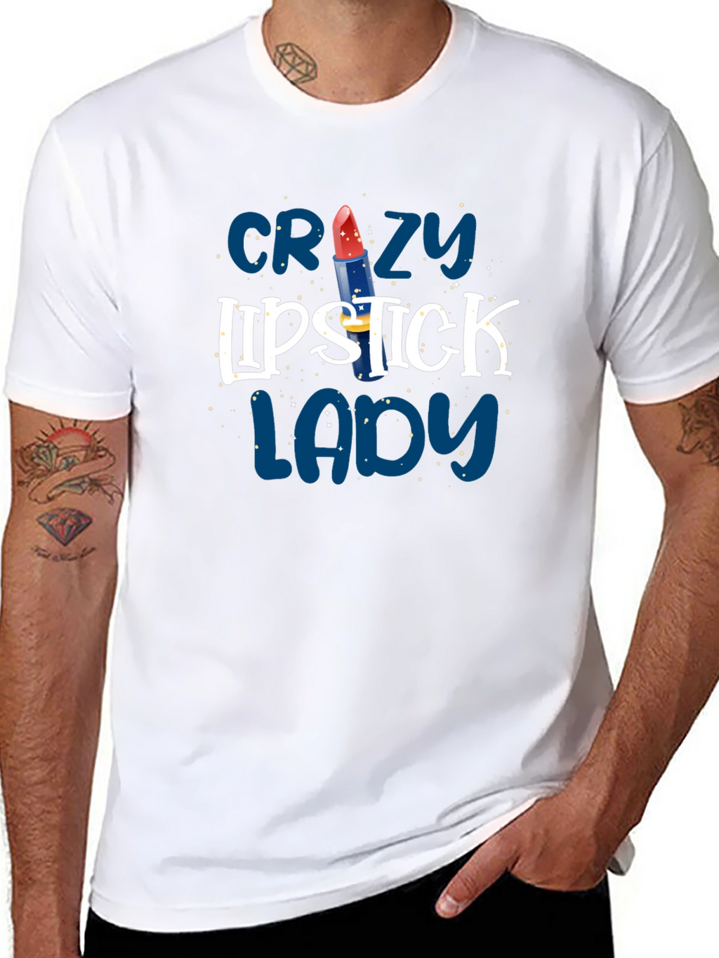 Crazy Lipstick Lady Black T-Shirt - Fun Graphic Tee
