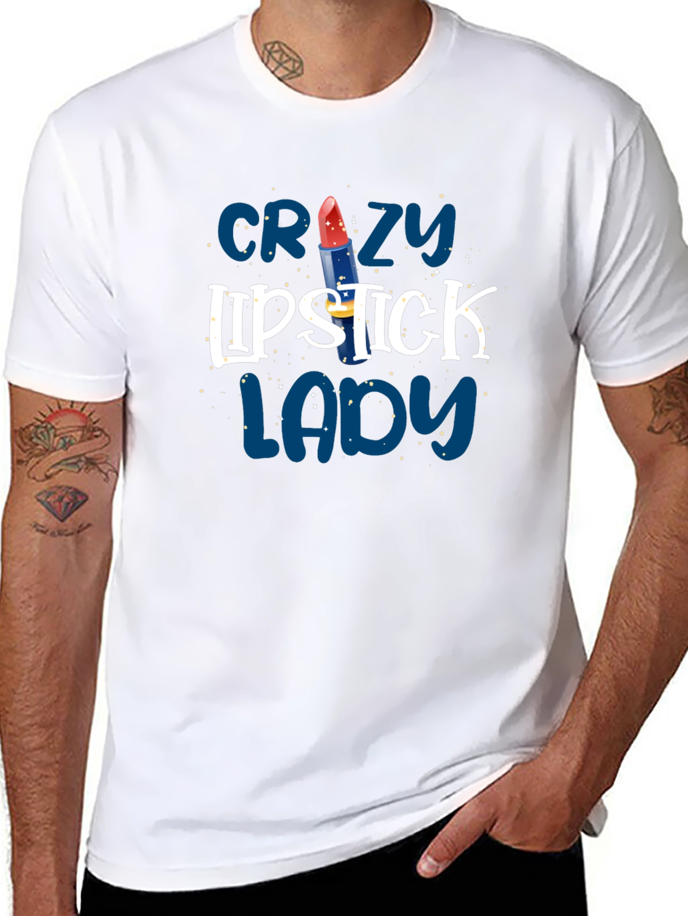 Crazy Lipstick Lady Black T-Shirt - Fun Graphic Tee