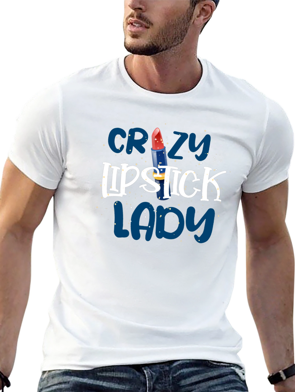 Crazy Lipstick Lady Black T-Shirt - Fun Graphic Tee