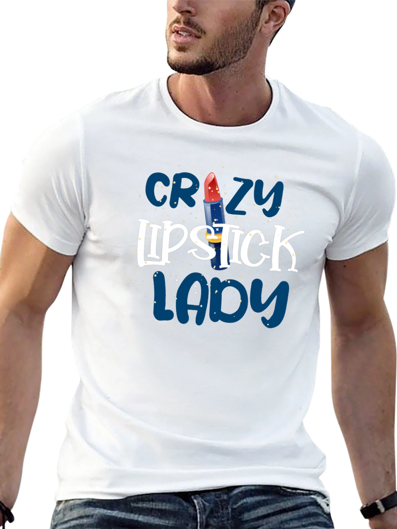 Crazy Lipstick Lady Black T-Shirt - Fun Graphic Tee