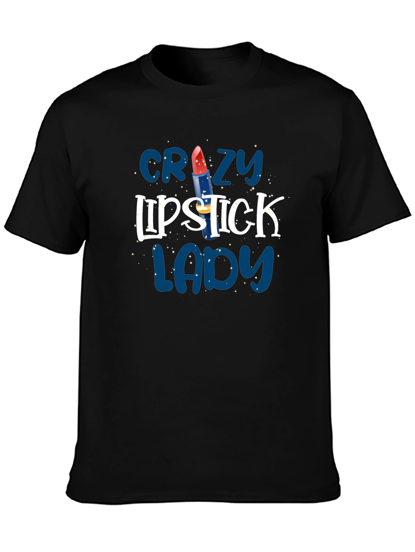 Crazy Lipstick Lady Black T-Shirt - Fun Graphic Tee