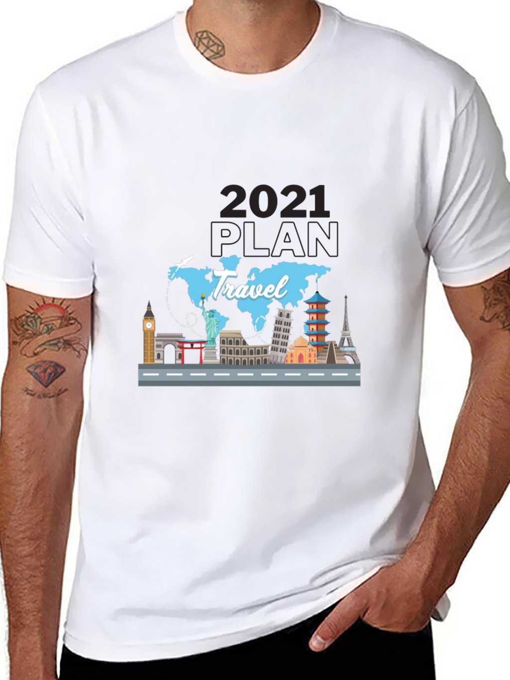 Travel 2021 Plan T-Shirt - World Landmark Tee